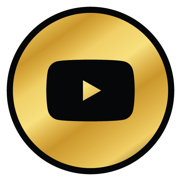 Gold-colored logo with a black play button in the center, resembling a video or media icon.