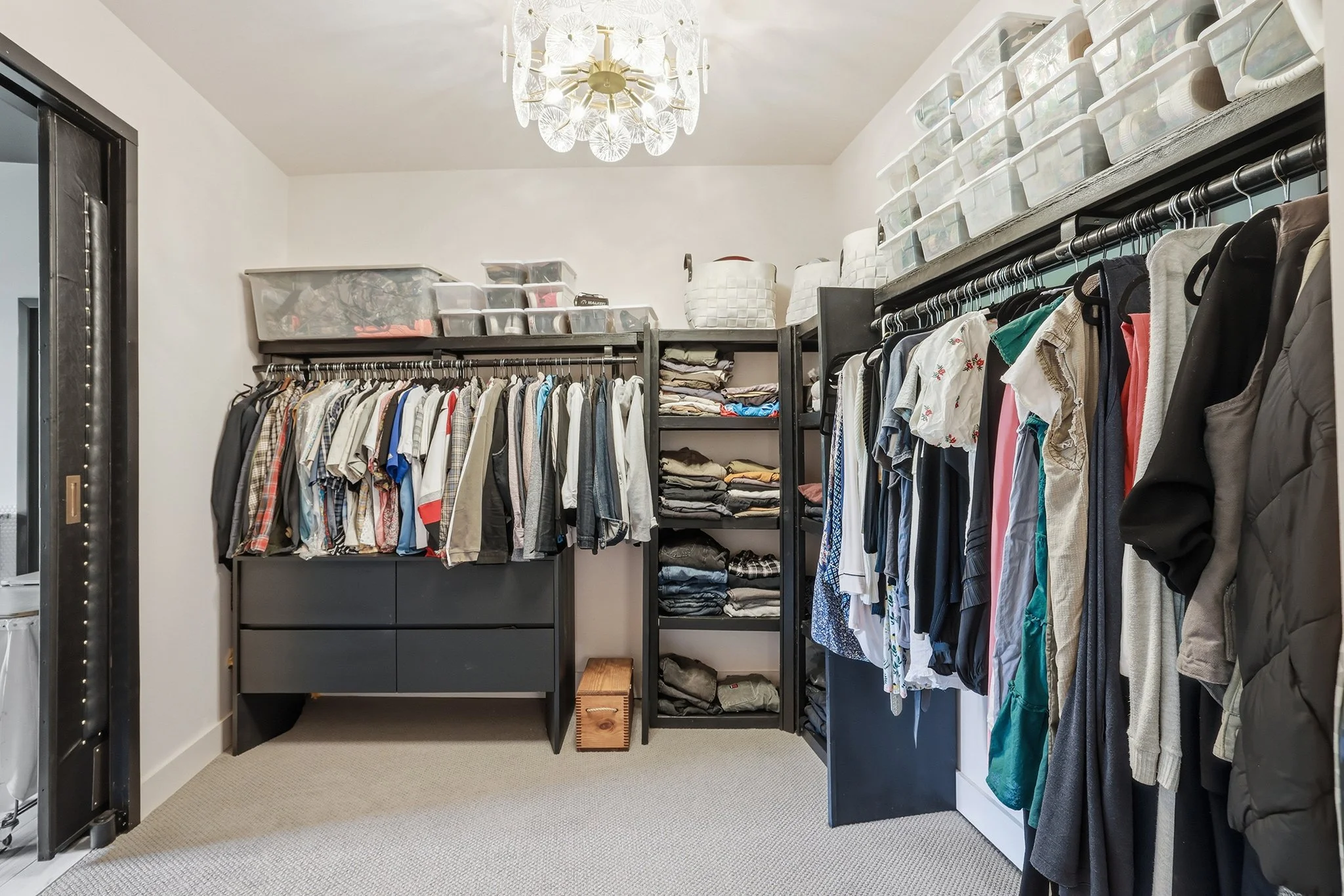Illuminate your mornings in the walk-in closet with motion-sensor chandelier