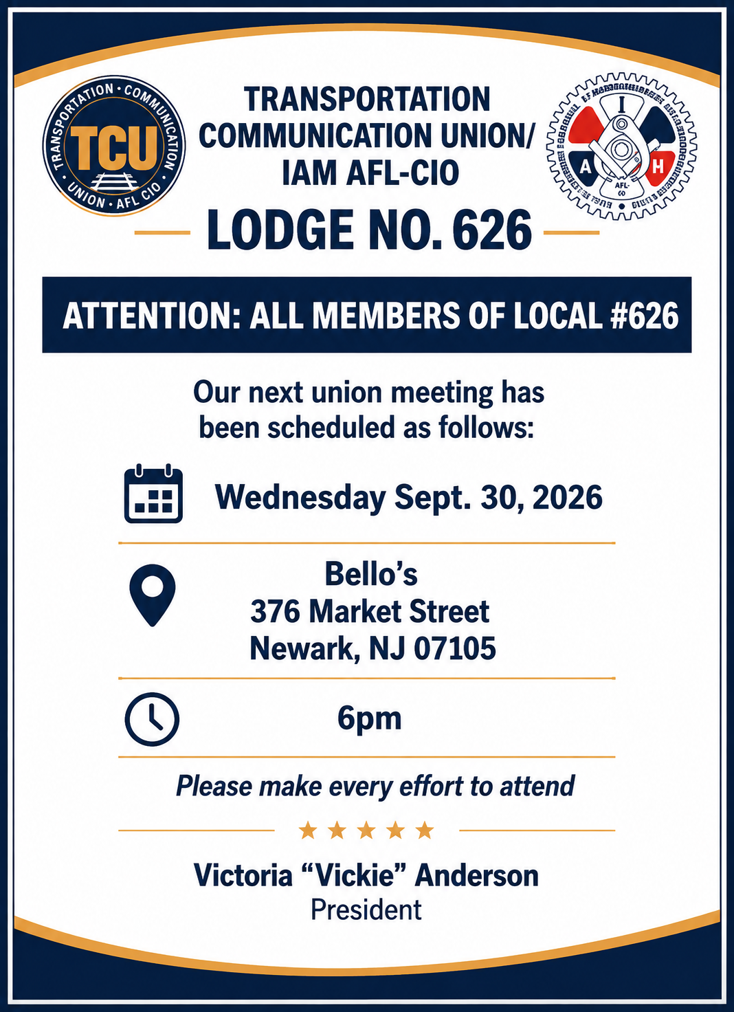 Union Meeting Scheduled for September 30, 2026