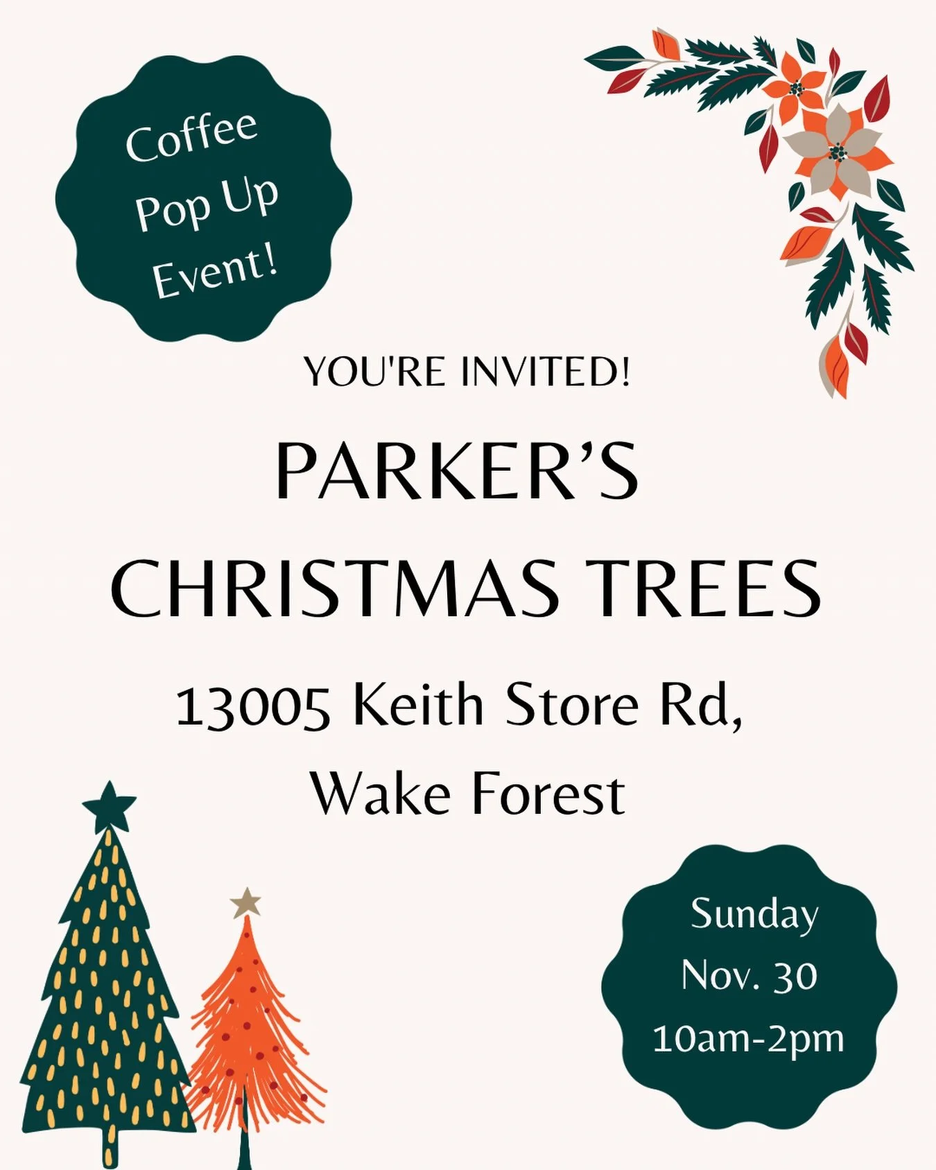 ✨ Today&rsquo;s the day! ✨🎄 We&rsquo;re popping up at Parker&rsquo;s Christmas Tree and bringing all the cozy holiday vibes with us ☕️❤️

Come grab your fresh Christmas tree, beautiful wreaths, and a cup of our delicious specialty coffee. The perfec