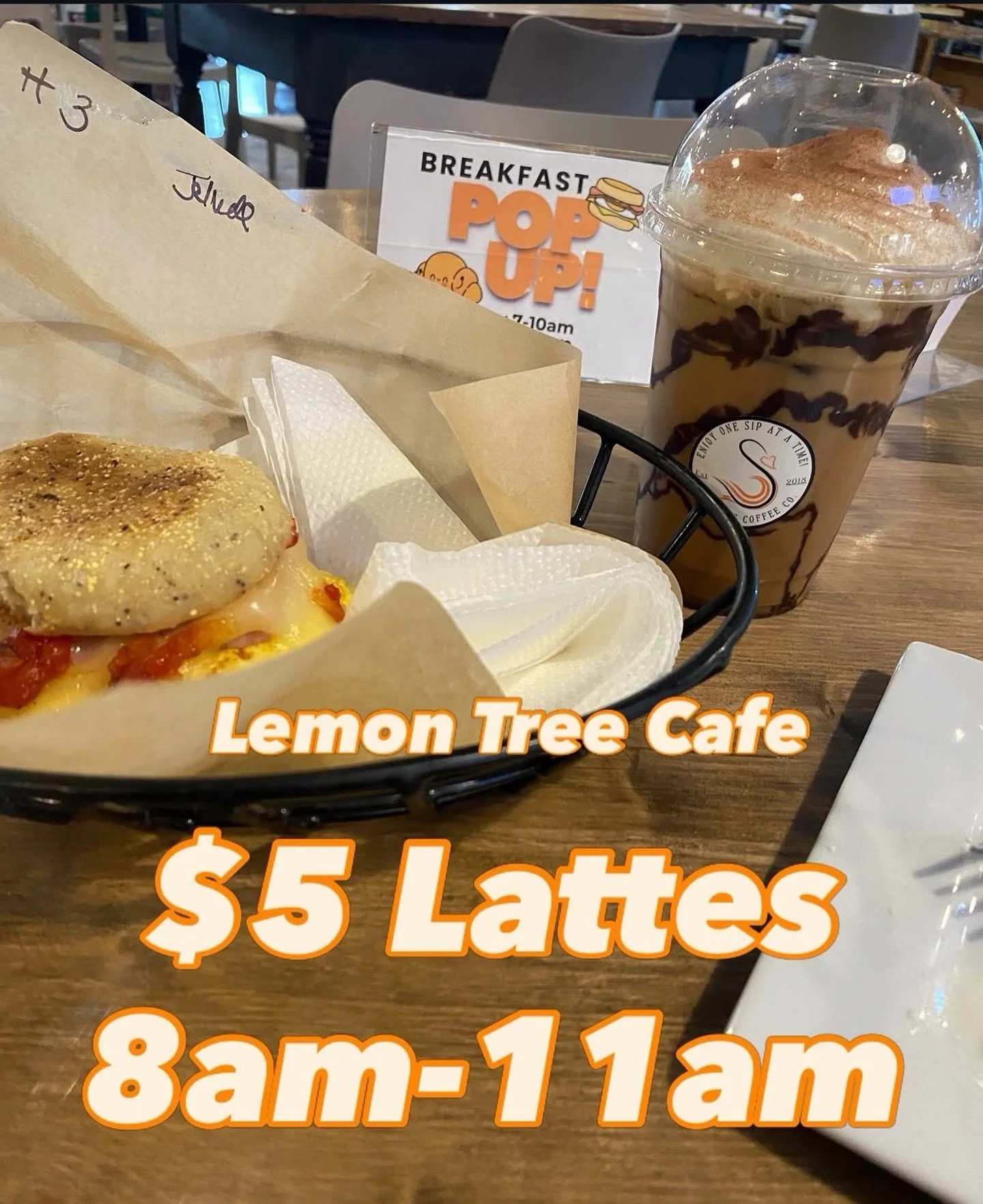 🍋✨ POP UP AT THE LEMON TREE ✨☕

Come visit us TODAY at Lemon Tree Cafe!

We&rsquo;re serving $5 lattes this morning, so stop by and grab your favorite while it lasts.

Pair your latte with Lemon Tree&rsquo;s delicious breakfast Sammies for the perfe