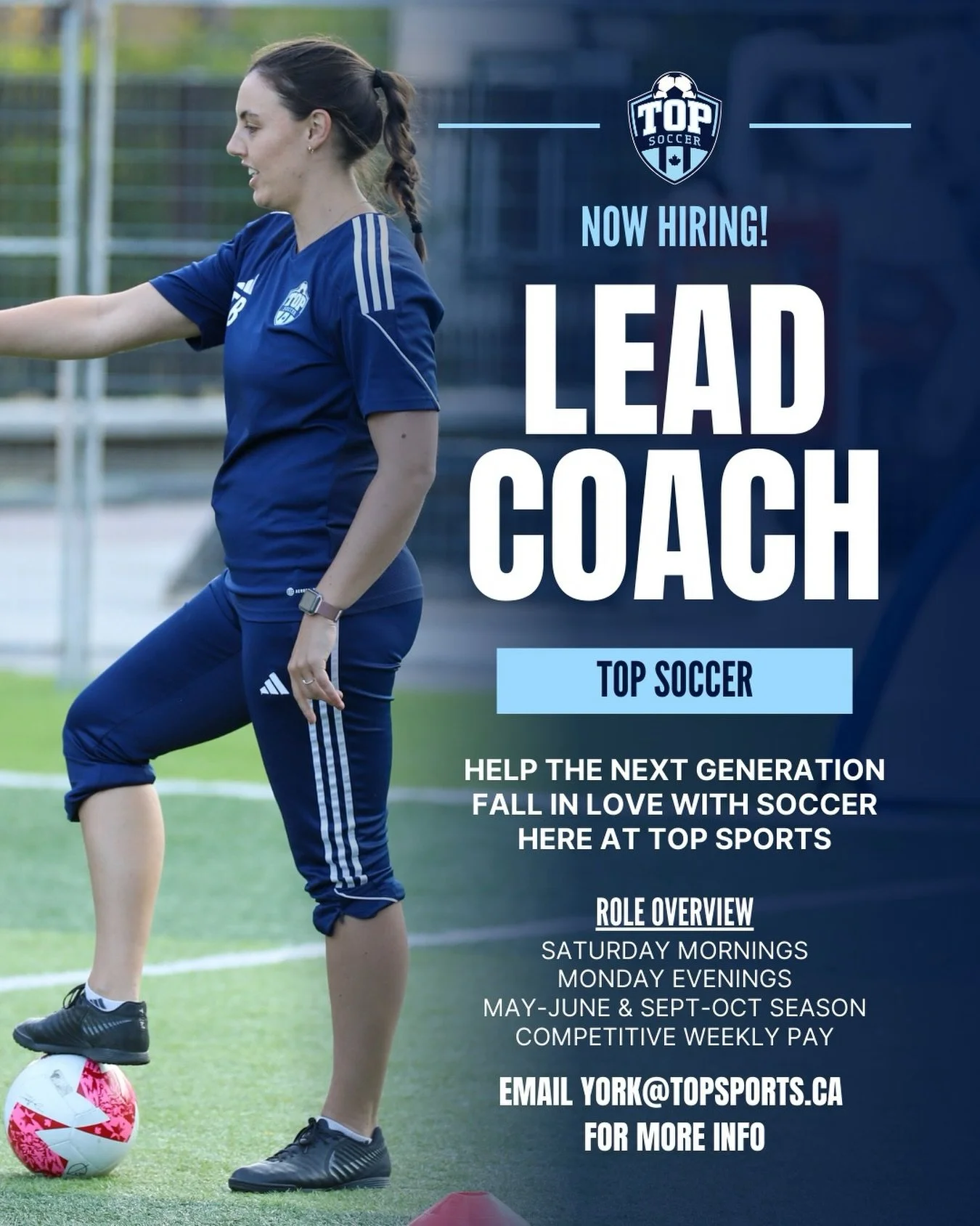 🚨 WE&rsquo;RE HIRING: LEAD SOCCER COACH &ndash; YORK REGION

TOP Soccer is looking for a Lead Coach to run our Programming in York Region.

This is a great opportunity for a former player or young coach who loves the game and wants to be part of a g