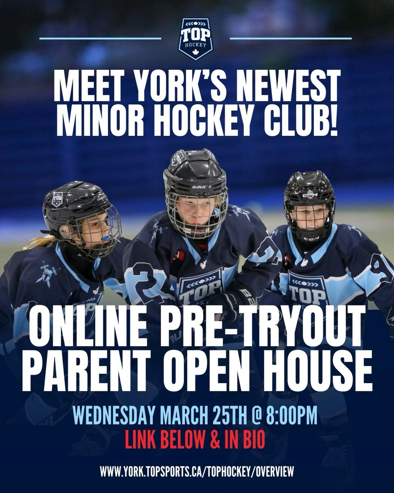 🚨TOP Hockey Pre-Tryout Open House March 25 @ 8PM!🚨

🏒 With tryouts for the 2026-2027 season just around the corner, TOP Hockey York Region is holding a final Parent Open House on Zoom on Wednesday, March 25th to answer any questions about tryouts.
