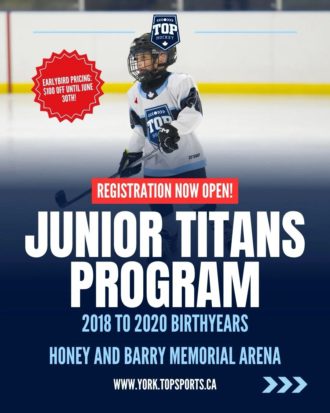 🚨NEW PROGRAM ALERT🚨
&nbsp;&nbsp;&nbsp;&nbsp;&nbsp;
🏒 New for the 2026-2027 hockey season is the TOP Hockey Junior Titans program for players aged 6-8 looking to develop their game to the next level! This program runs for the Full Season from Septe