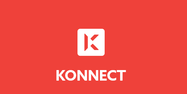 Red background with a white logo and the word KONNECT beneath it.
