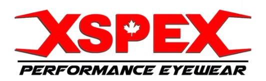 X S PEX Performance Eyewear logo with a red and black color scheme, featuring a red maple leaf in the letter P.