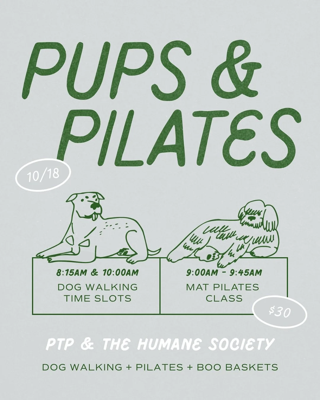 Pups &amp; Pilates 🐶🪩 On 10/18, we&rsquo;re teaming up with the Houston Humane Society for a morning full of fresh air and furry friends!!

The class is $30 &amp; a portion of the proceeds go to the Humane Society of Houston! Link to ticket is in o