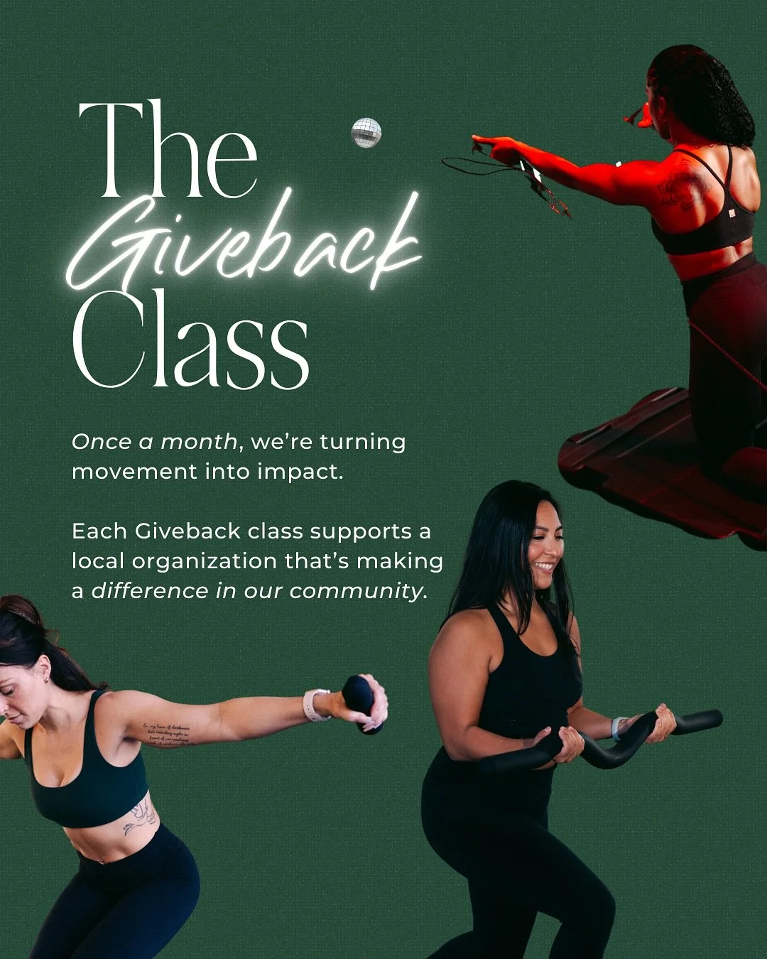 Our next Giveback Class is December 28 at 10:30 AM with Sydney, with 100% of proceeds supporting Mental Health America of Greater Houston, an organization dedicated to education, advocacy, and access to mental health care in our community. 🤍 

This 