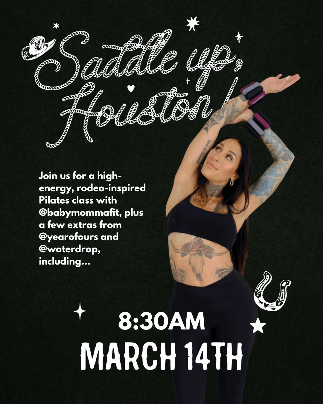 Saddle up, Houston. 🐎✨

Join me March 14th for a high energy rodeo inspired Pilates sculpt class as part of the @babymommafit Rodeo Series. Expect strong core work, glute burners, tempo driven sequences, and that signature @babymommafit layering tha
