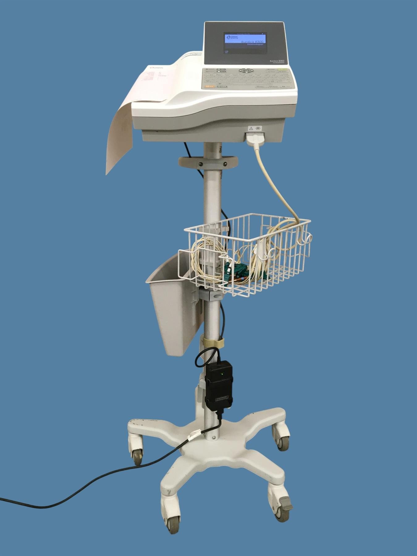 Cardiac Science Burdick 8300 ECG w/ Stand, Power Supply & 12-Lead Patient Cable