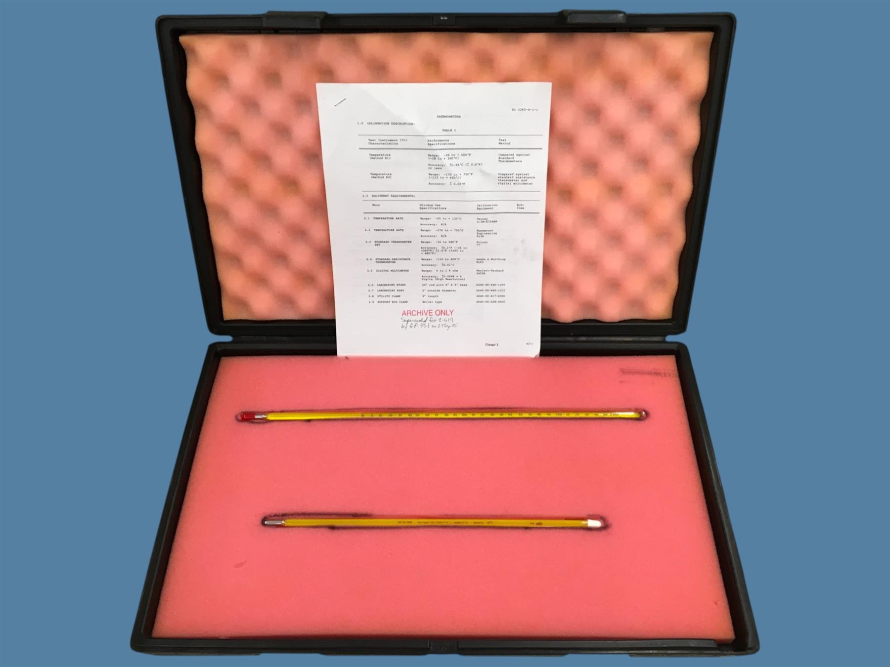 Glass Stem Thermometers w/ Case - ERTCO Cat. No. 608; VWR Scientific 61016-081