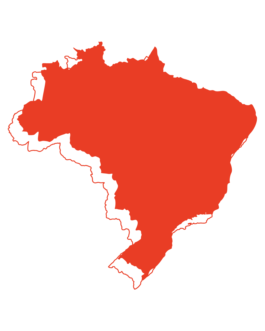 Mapa do Brasil destacado em laranja sobre fundo preto.
