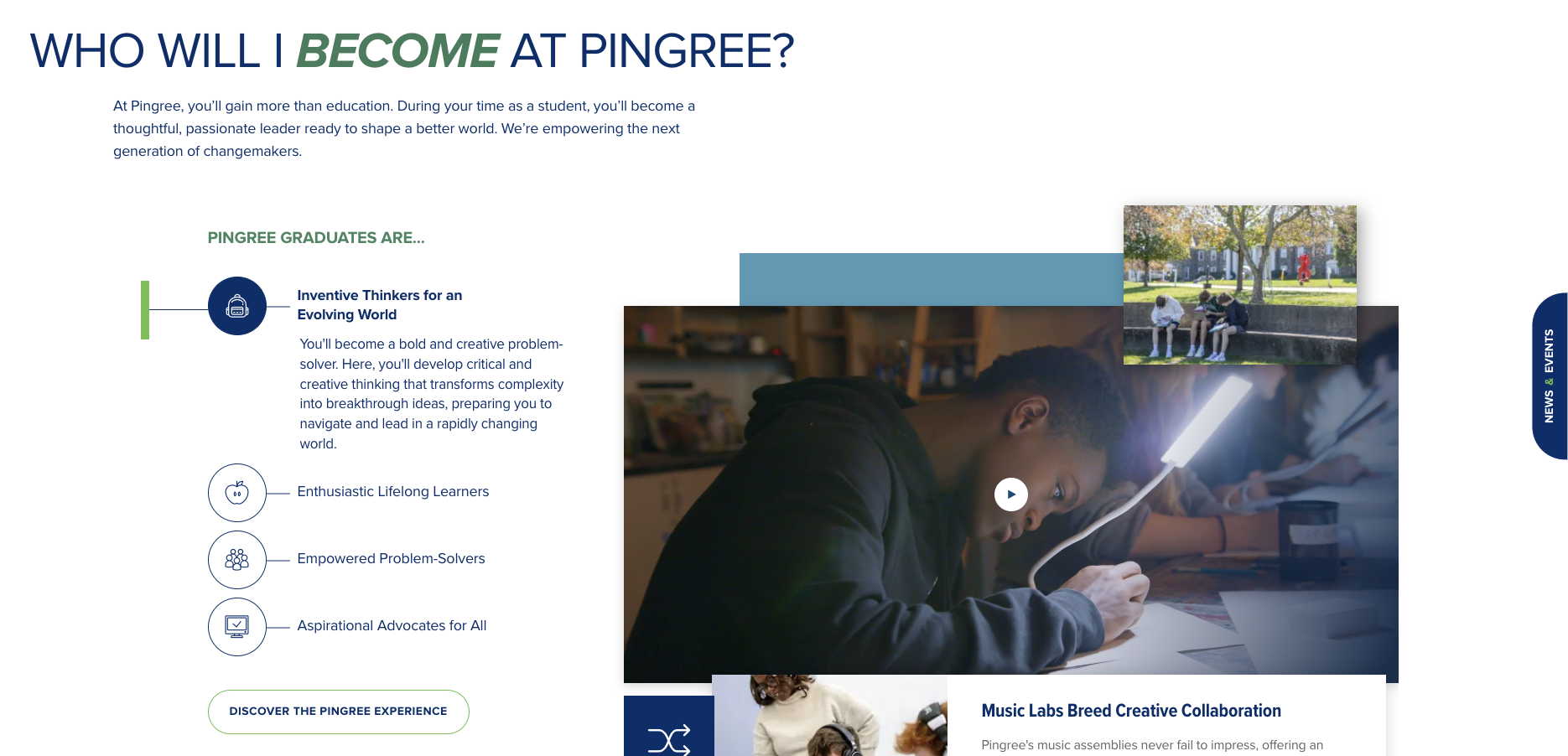 Additionally, the home page included an interactive panel with multiple click-through videos, posts, and captions.
