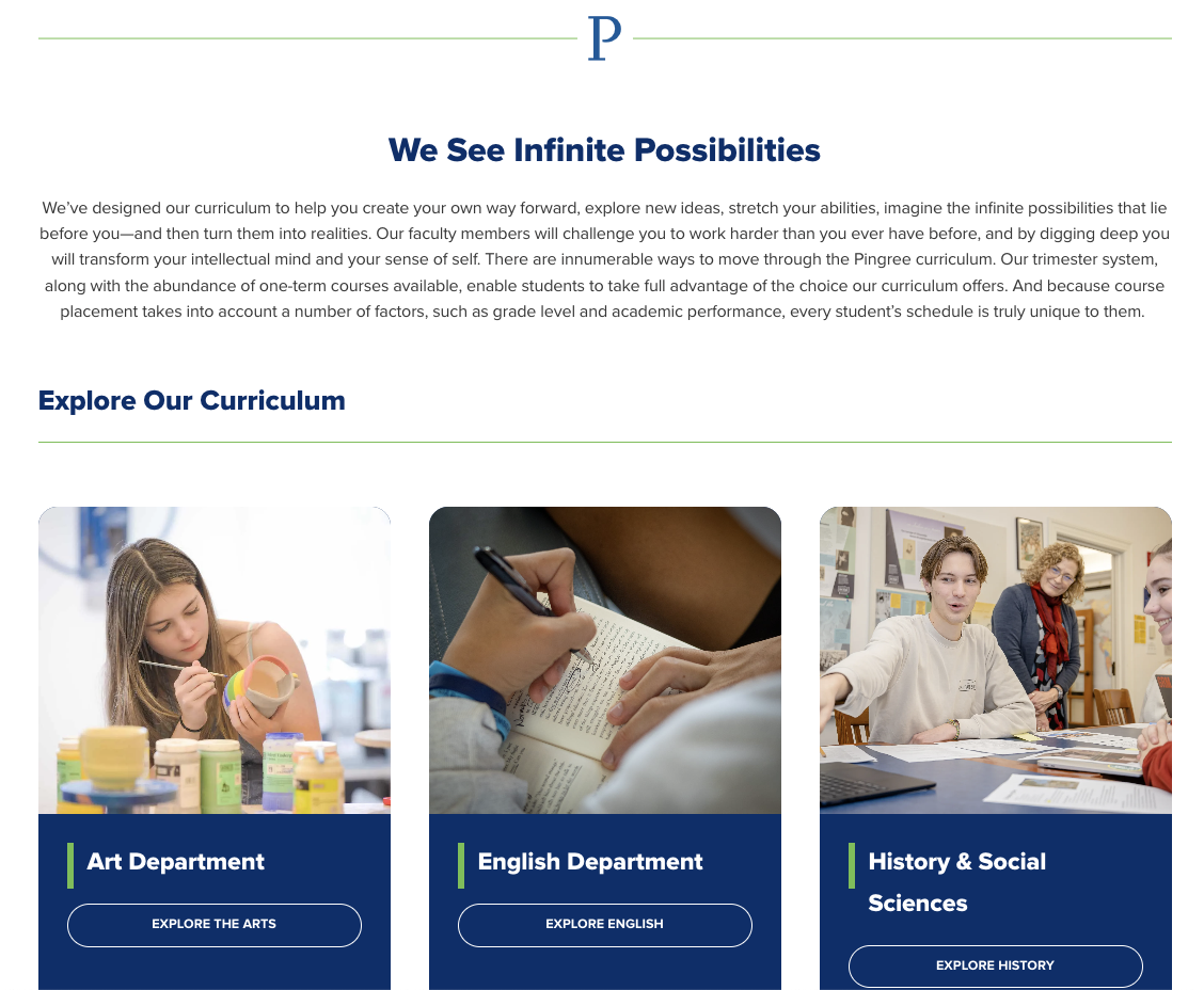 Each section of the curriculum overview was formatted in the same fashion, creating continuity in the user experience.