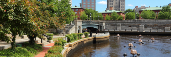 park, trees, water, bridge