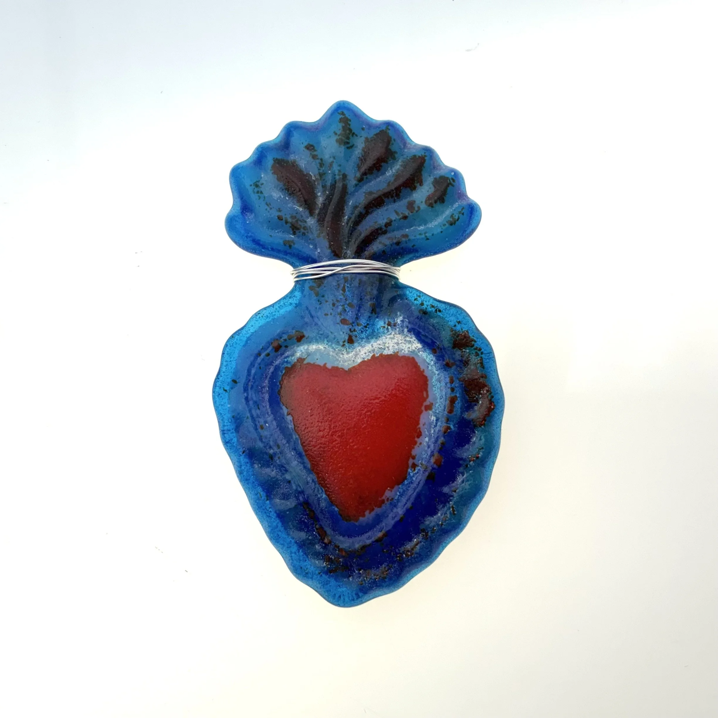8 - Heart ~ glass + silver wire for hanging