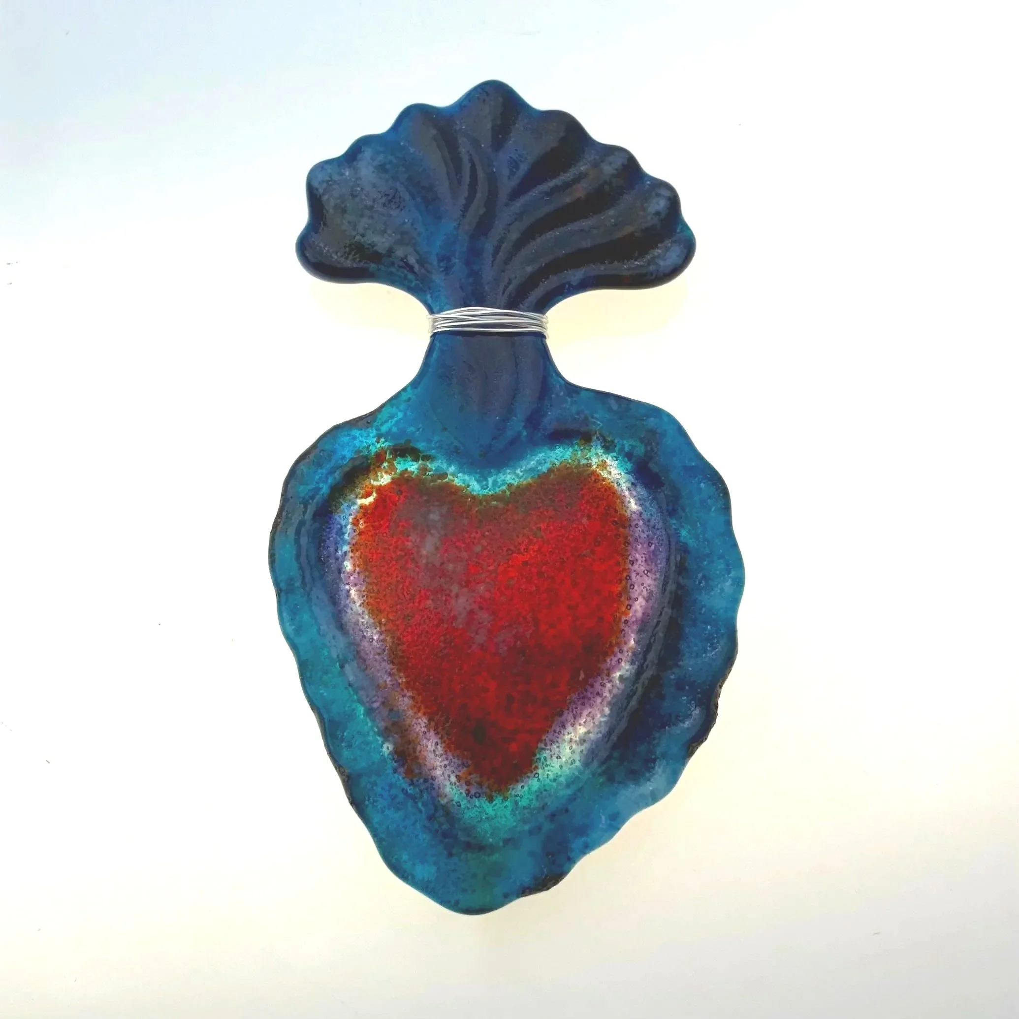 1 - Heart ~ glass + silver wire for hanging 
4"x 2.50" SOLD