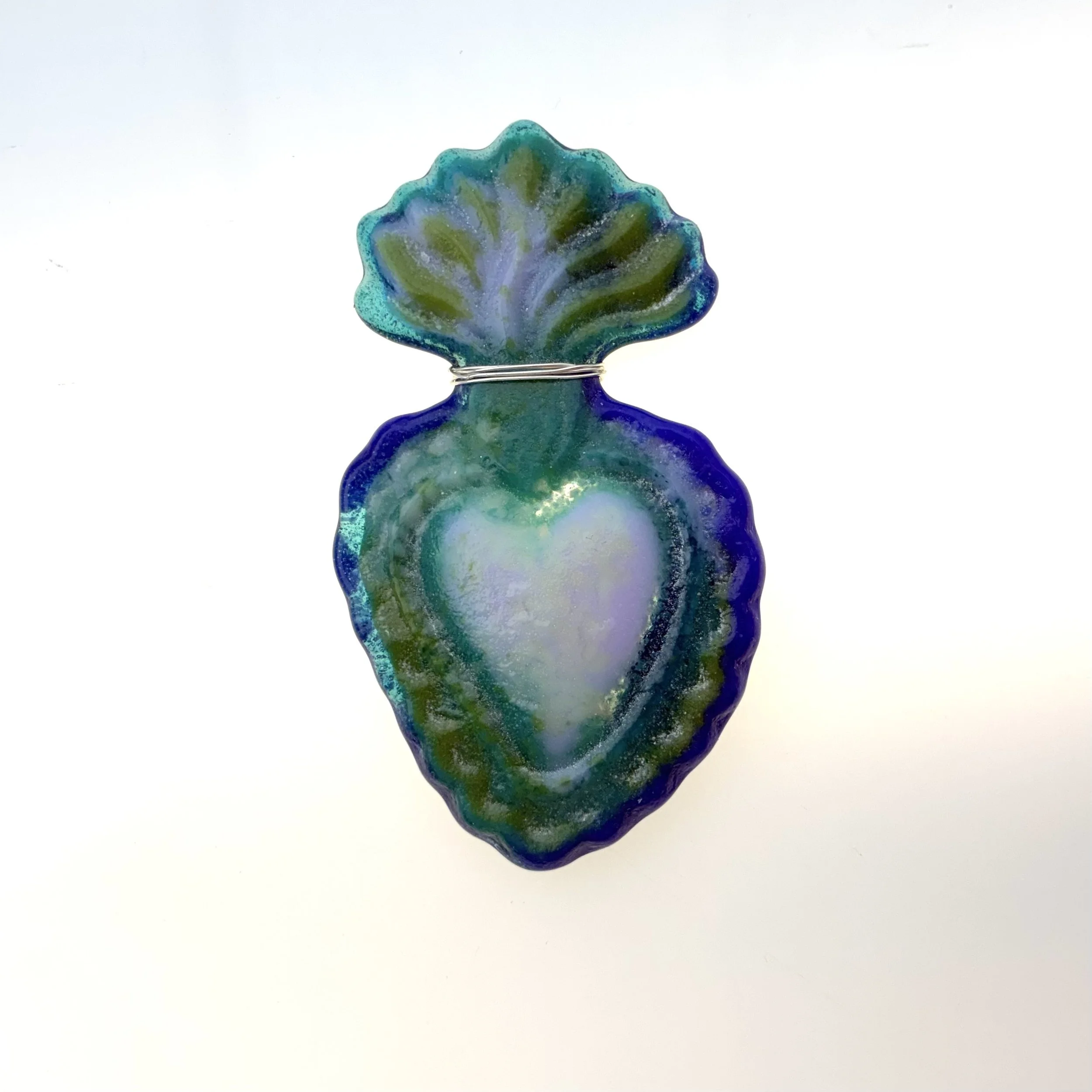 14 - Heart ~ glass + silver wire for hanging