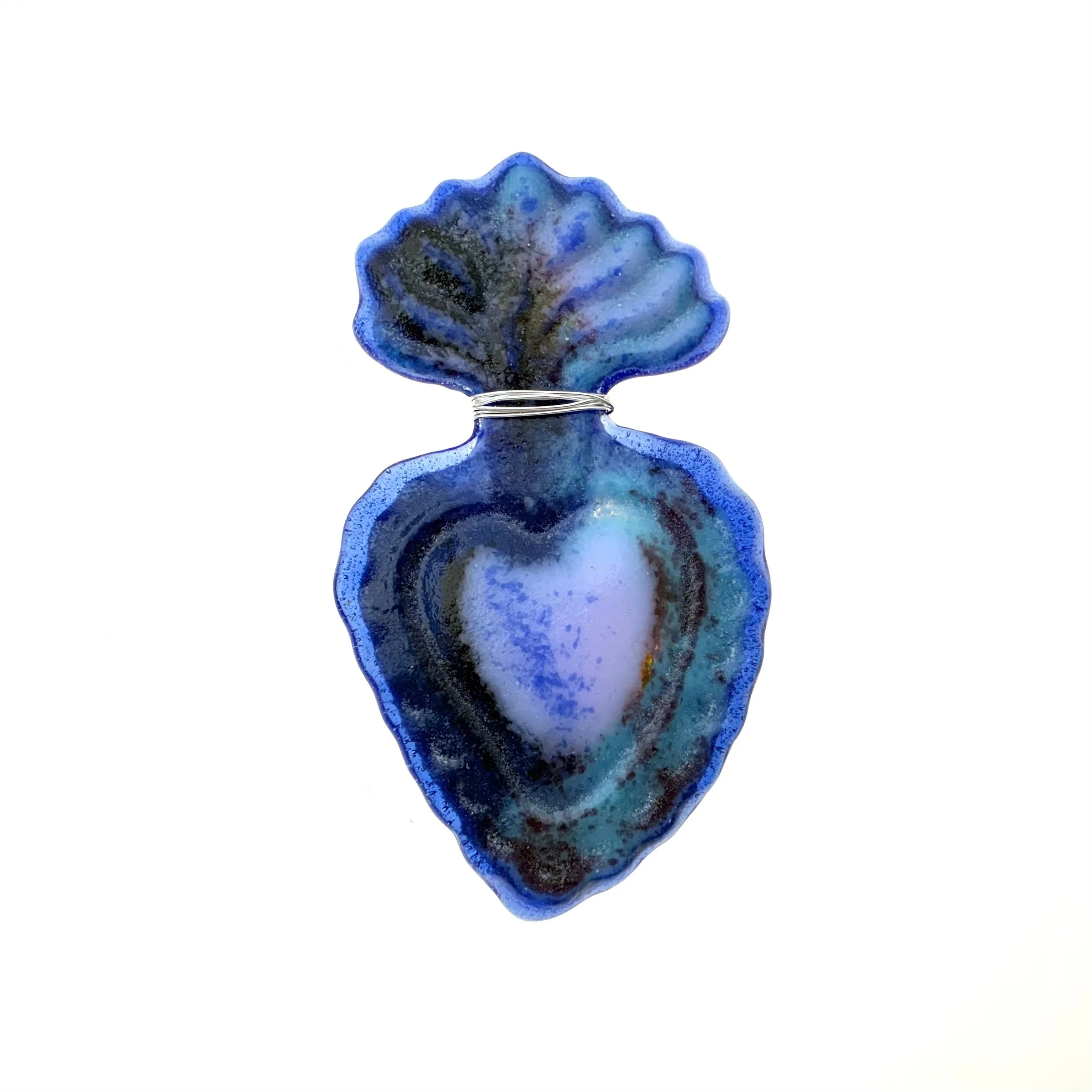 9 - Heart ~ glass + silver wire for hanging