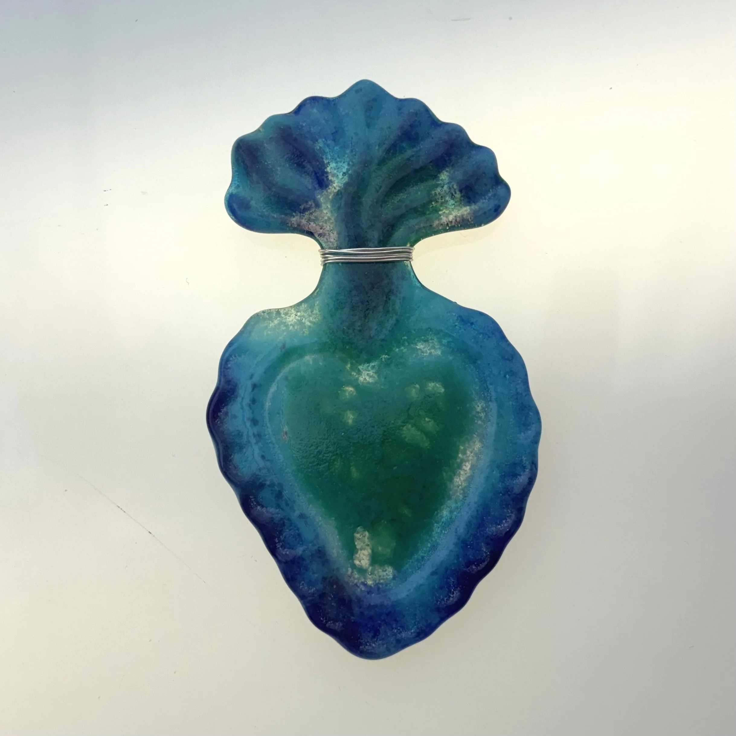 2 - Heart ~ glass + silver wire for hanging
4"x2.75"