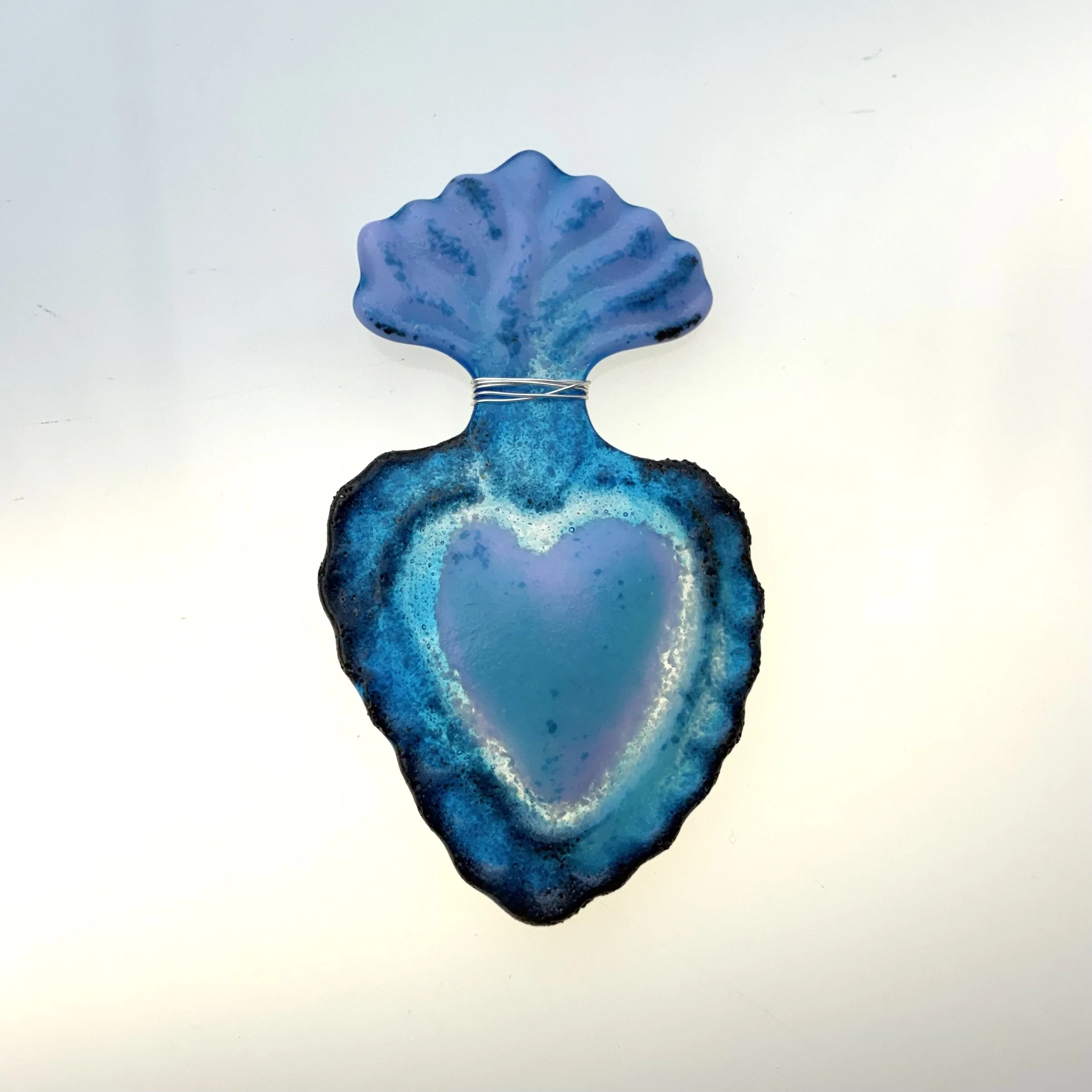 11 - Heart ~ glass + silver wire for hanging