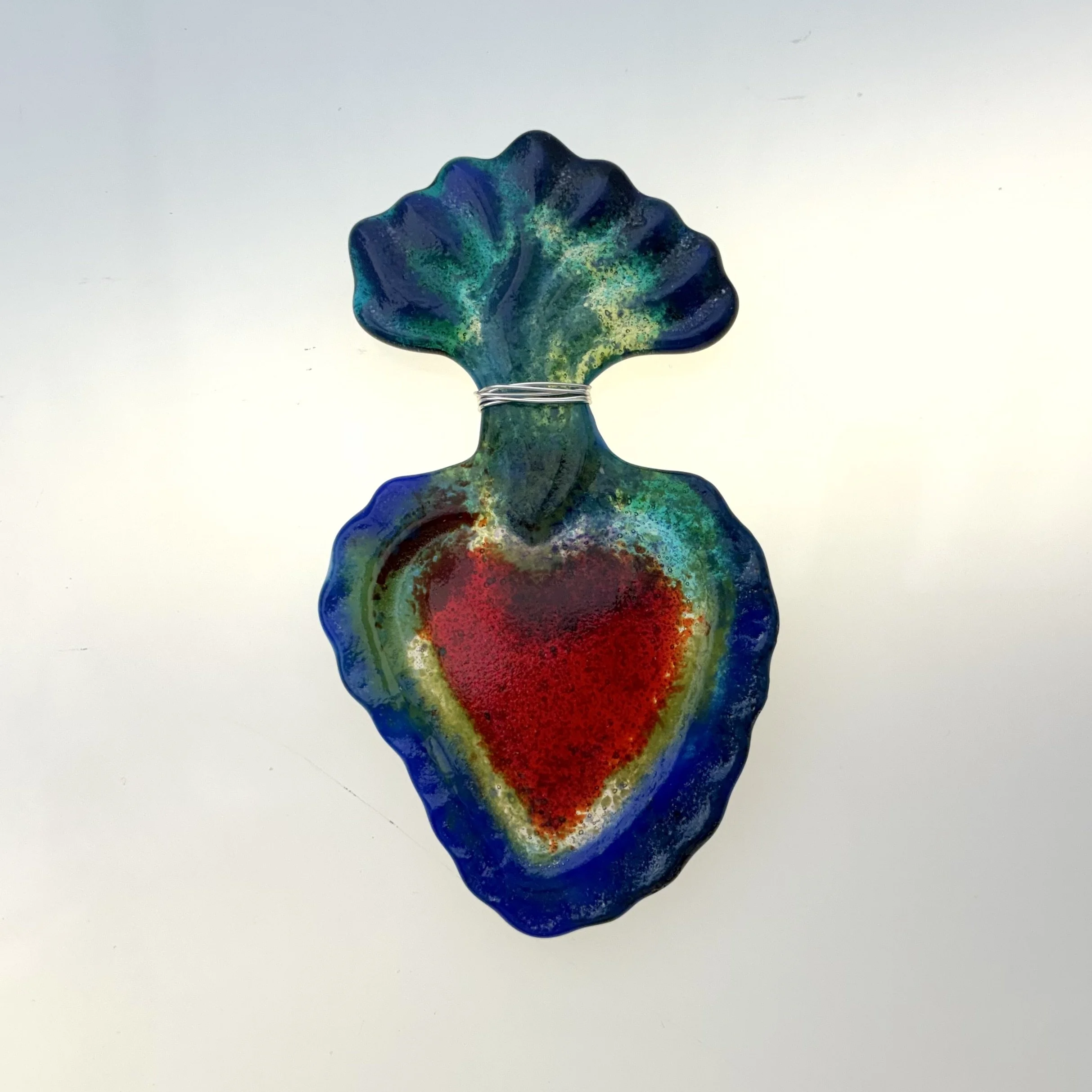 5 - Heart ~ glass + silver wire for hanging