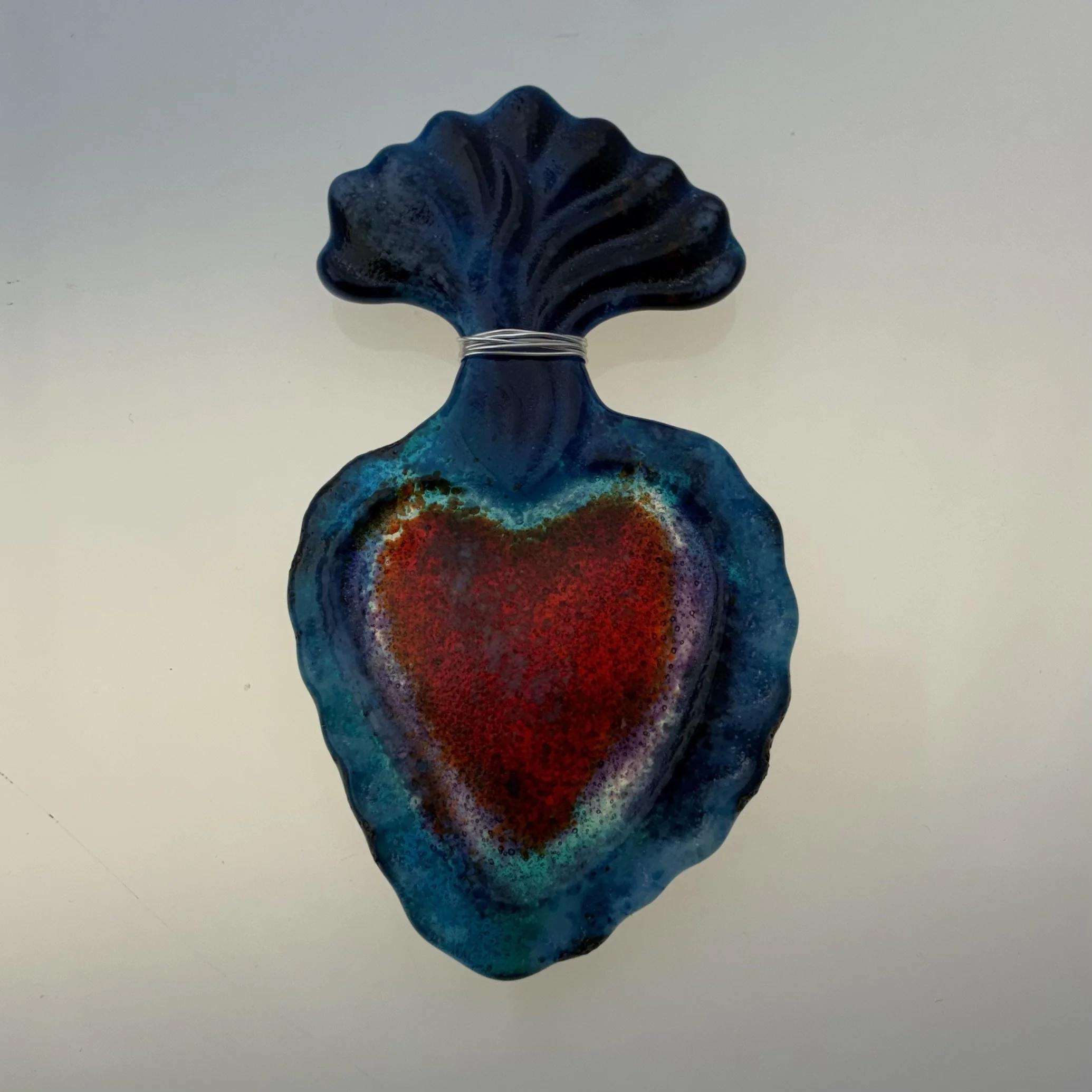 1 - Heart ~ glass + silver wire for hanging 
4'x2.75"