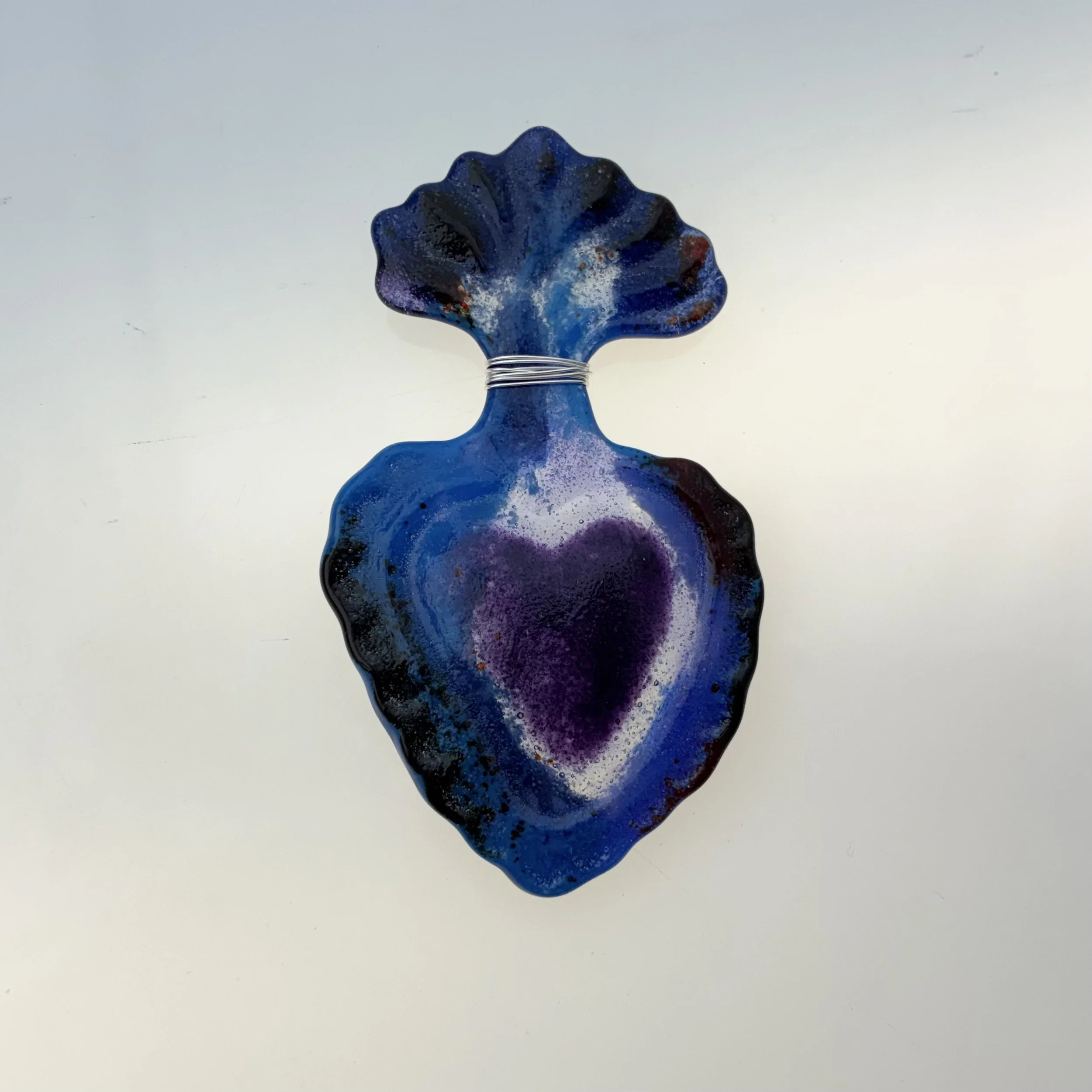 12 - Heart ~ glass + silver wire for hanging