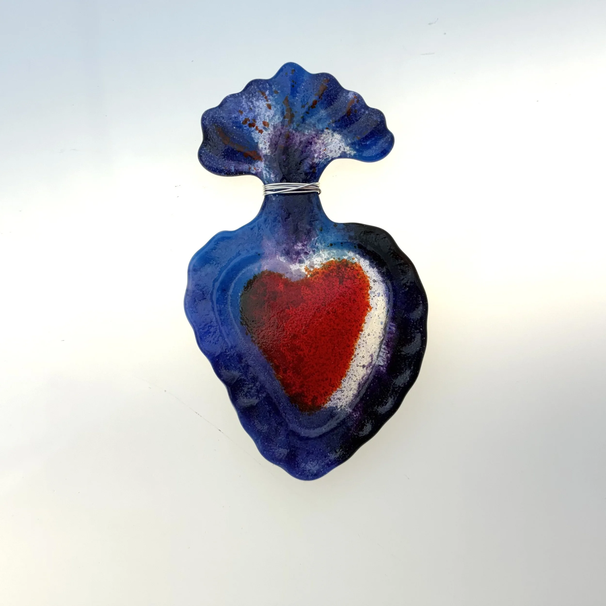 16 - Heart ~ glass + silver wire for hanging