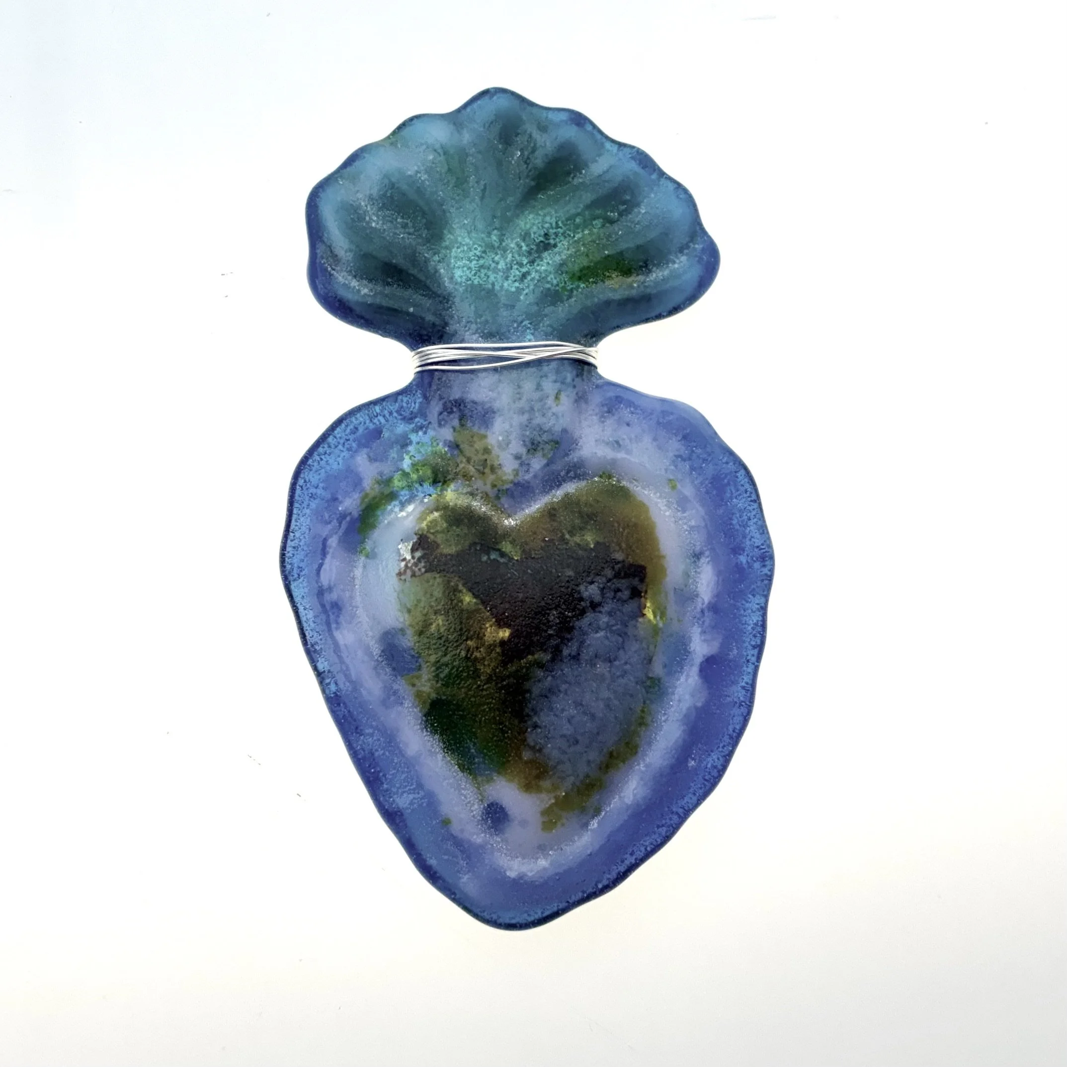 3 - Heart ~ glass + silver wire for hanging
