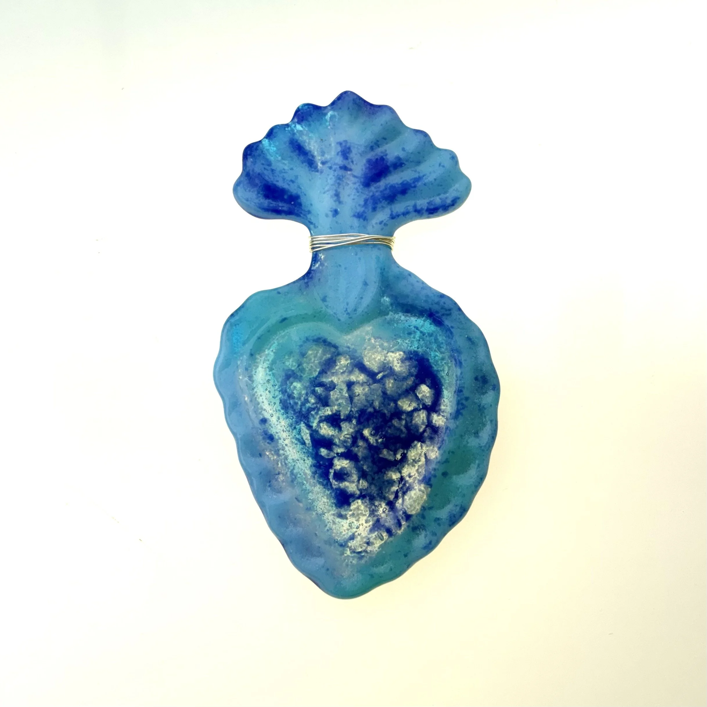 7 - Heart ~ glass + silver wire for hanging