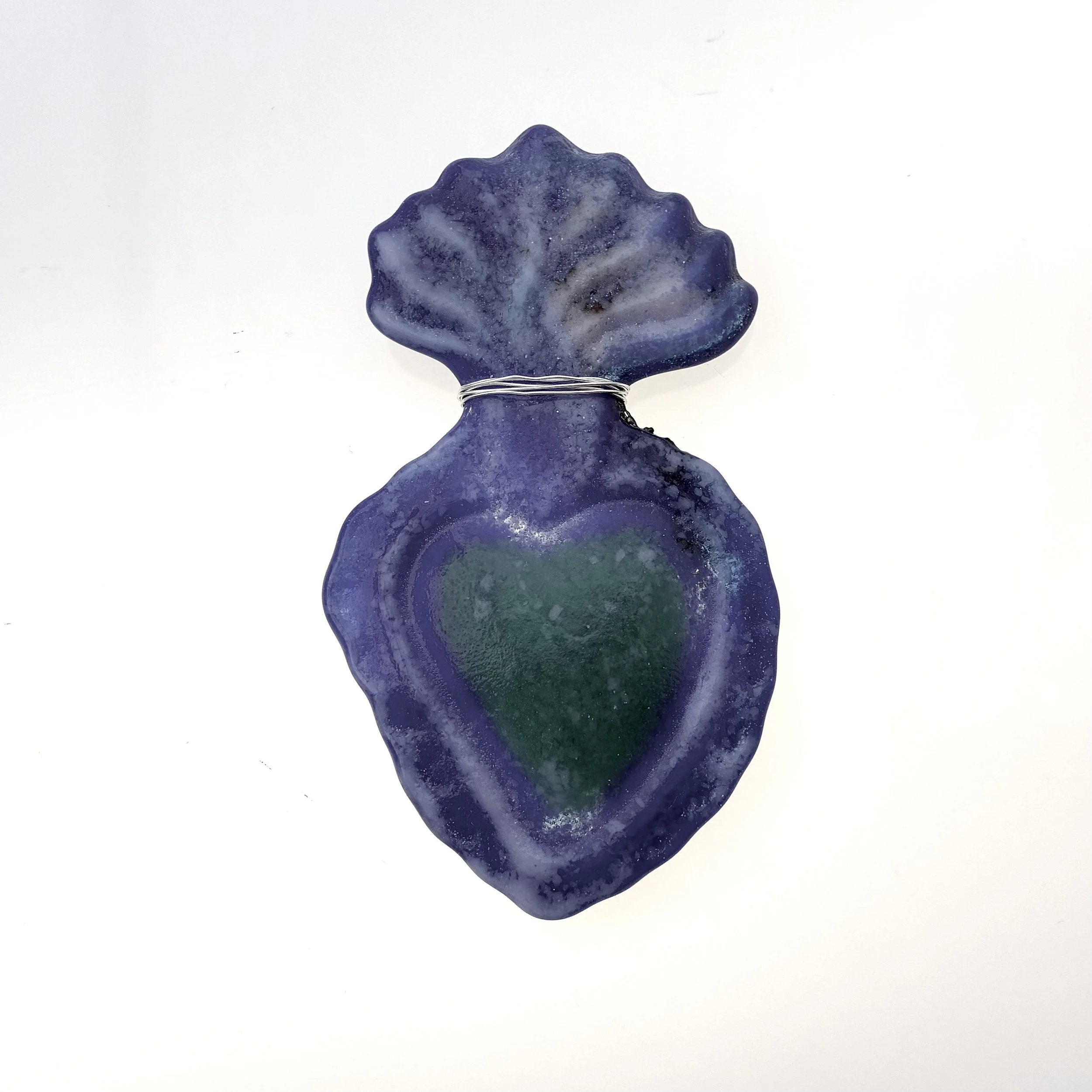 4 - Heart ~ glass + silver wire for hanging