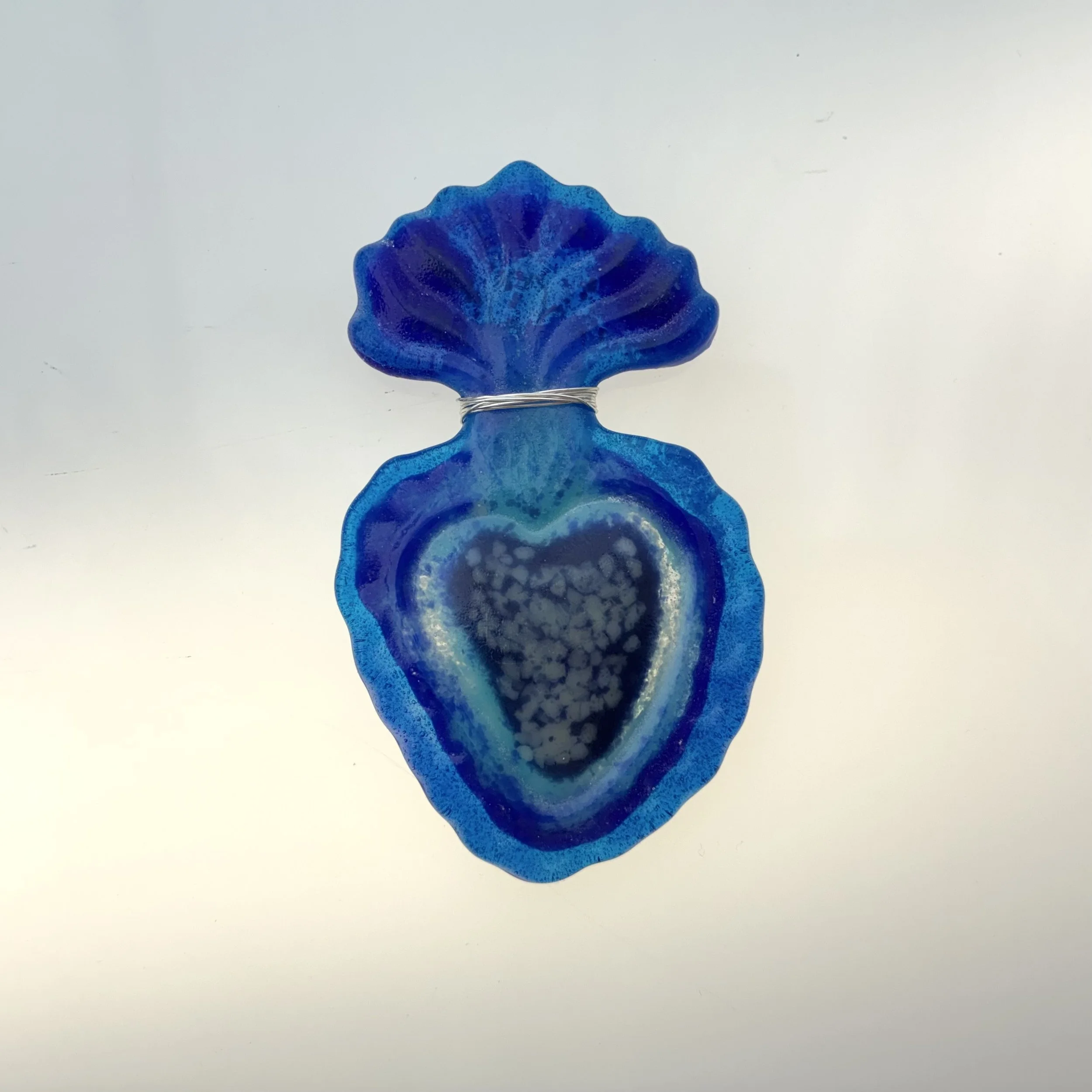 10 - Heart ~ glass + silver wire for hanging