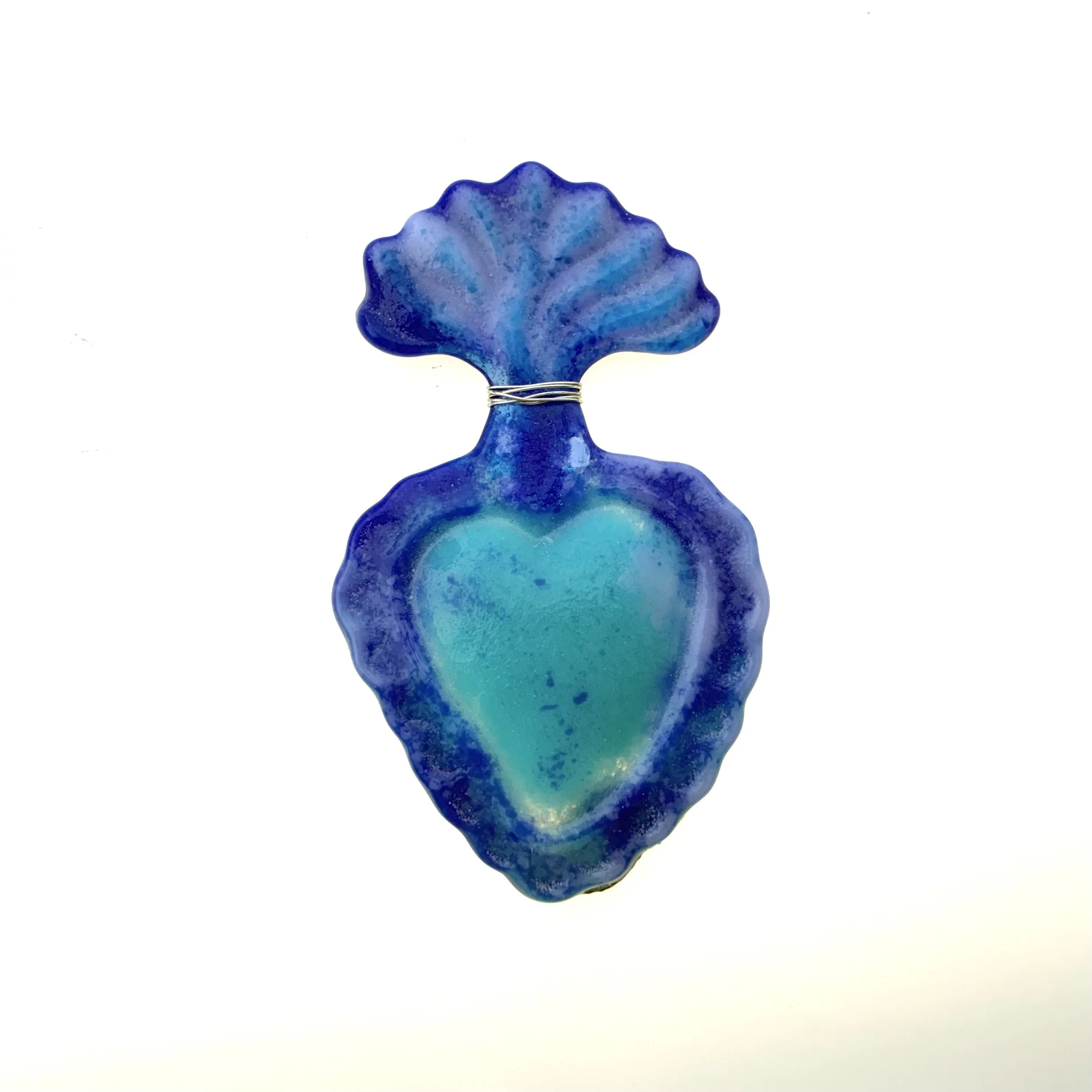 13 - Heart ~ glass + silver wire for hanging