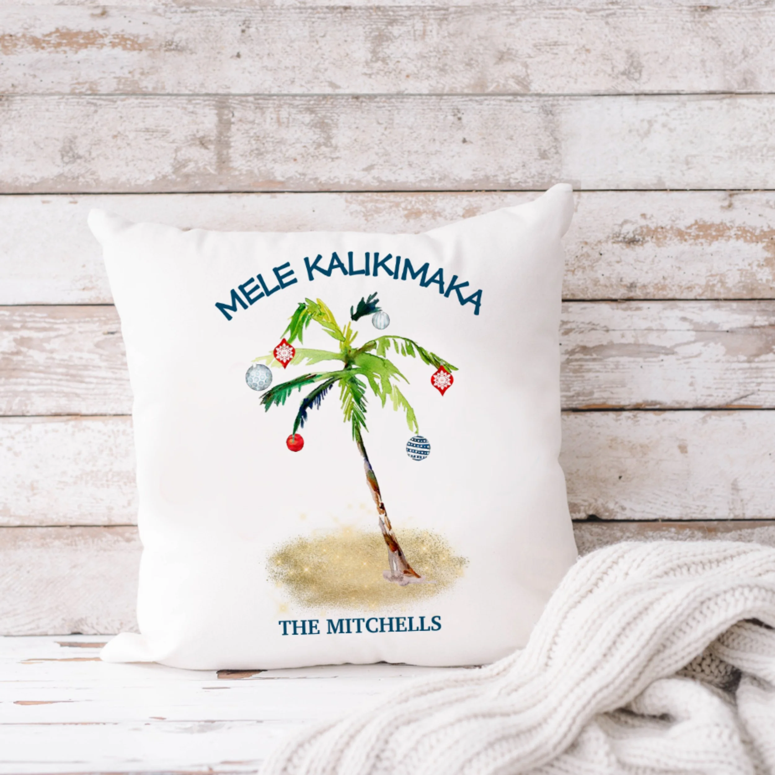 Mele Kalikimaka Palm Tree Christmas Pillow