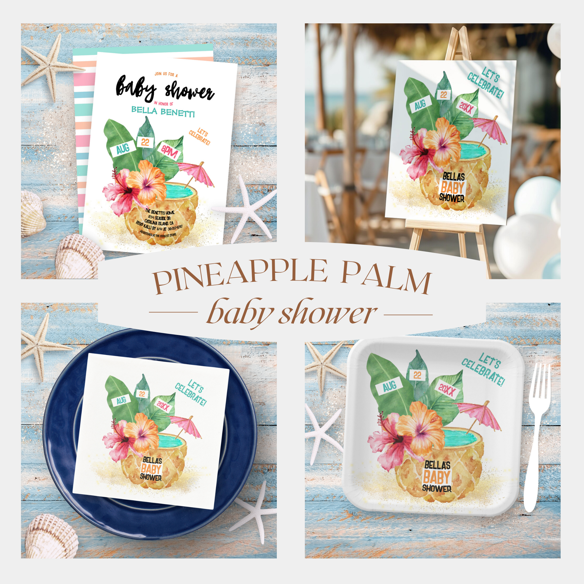 Pineapple & Palm Tropical Baby Shower Collection