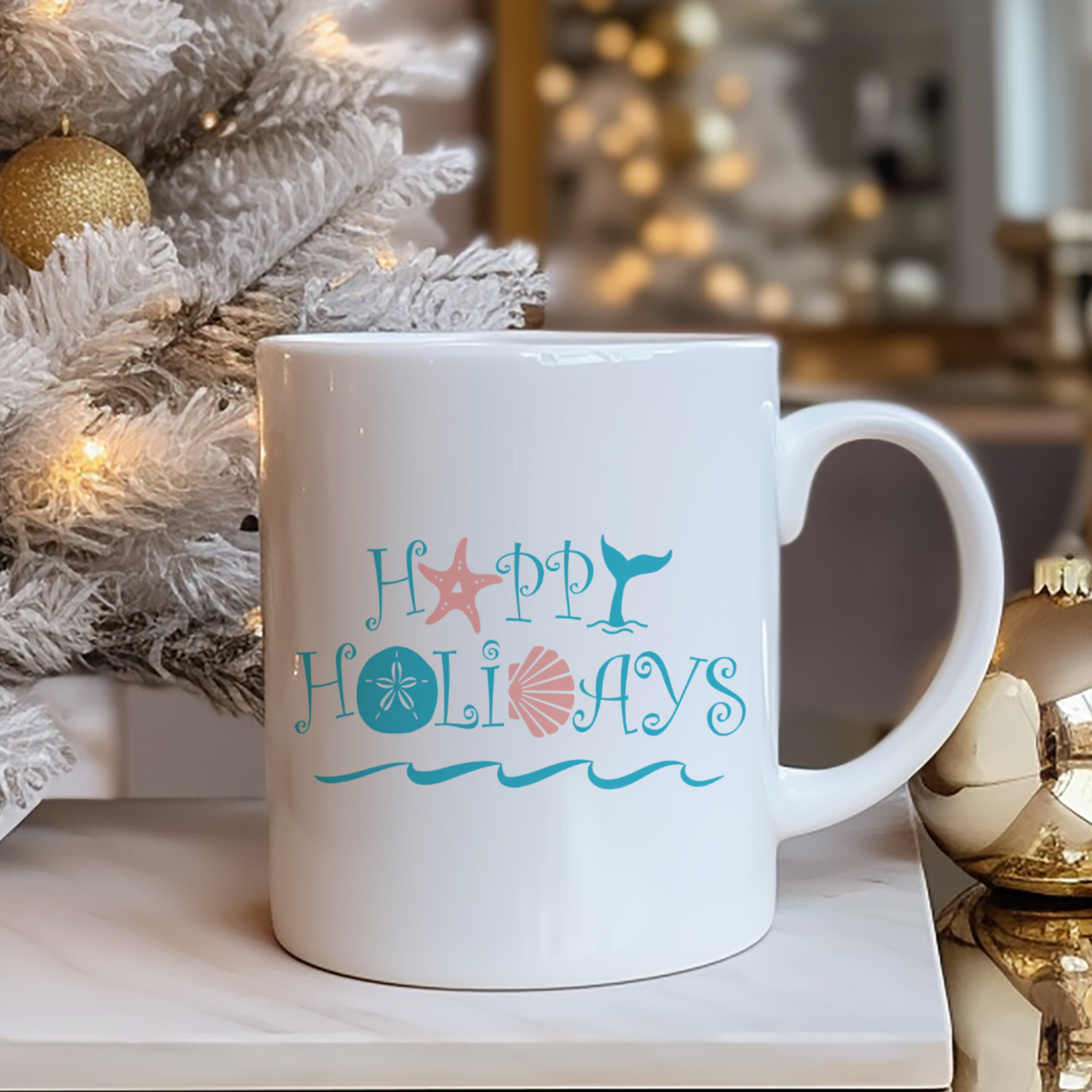 Happy Holidays Coastal Christmas Mug