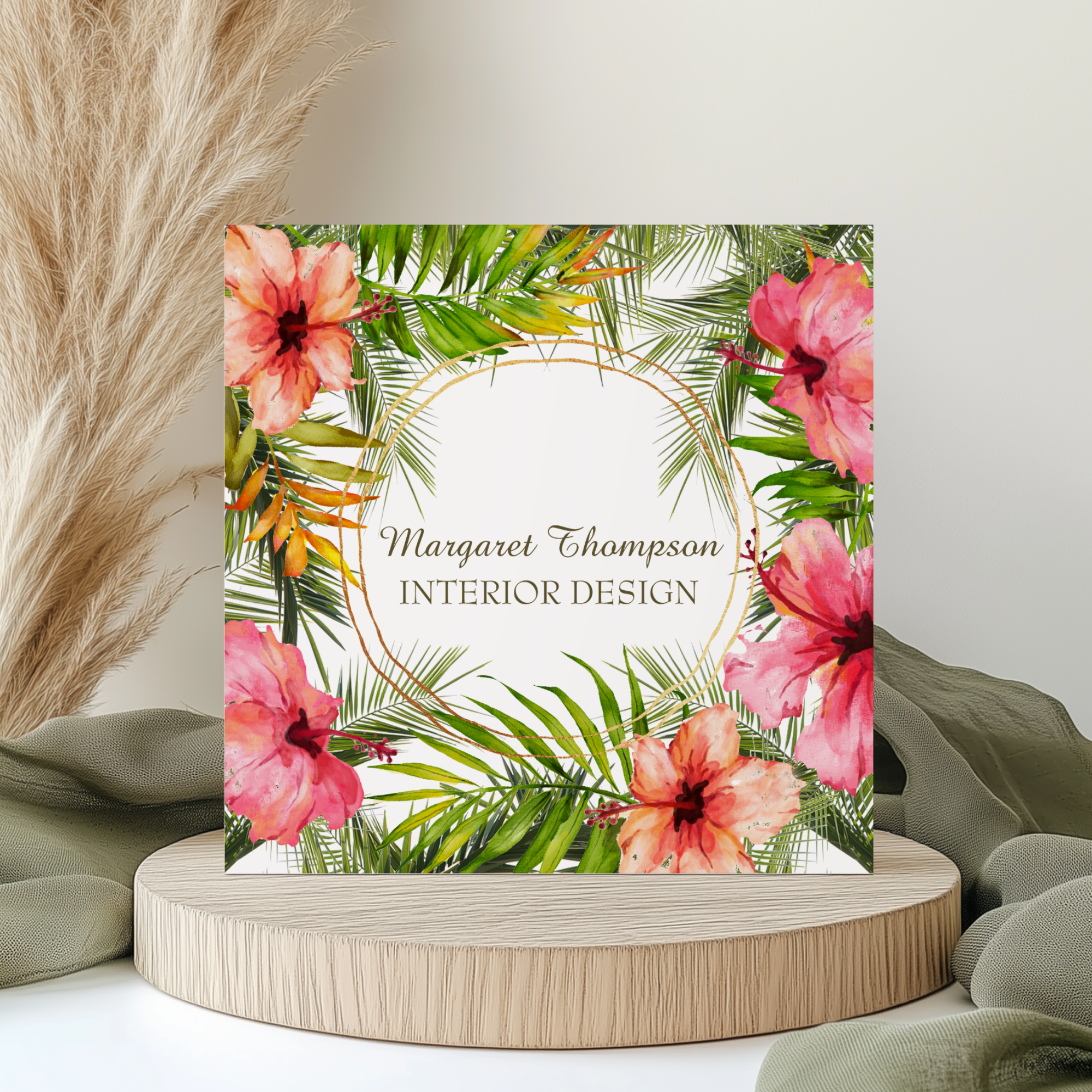 Watercolor Floral Square Business Card with Island-Inspired Charm