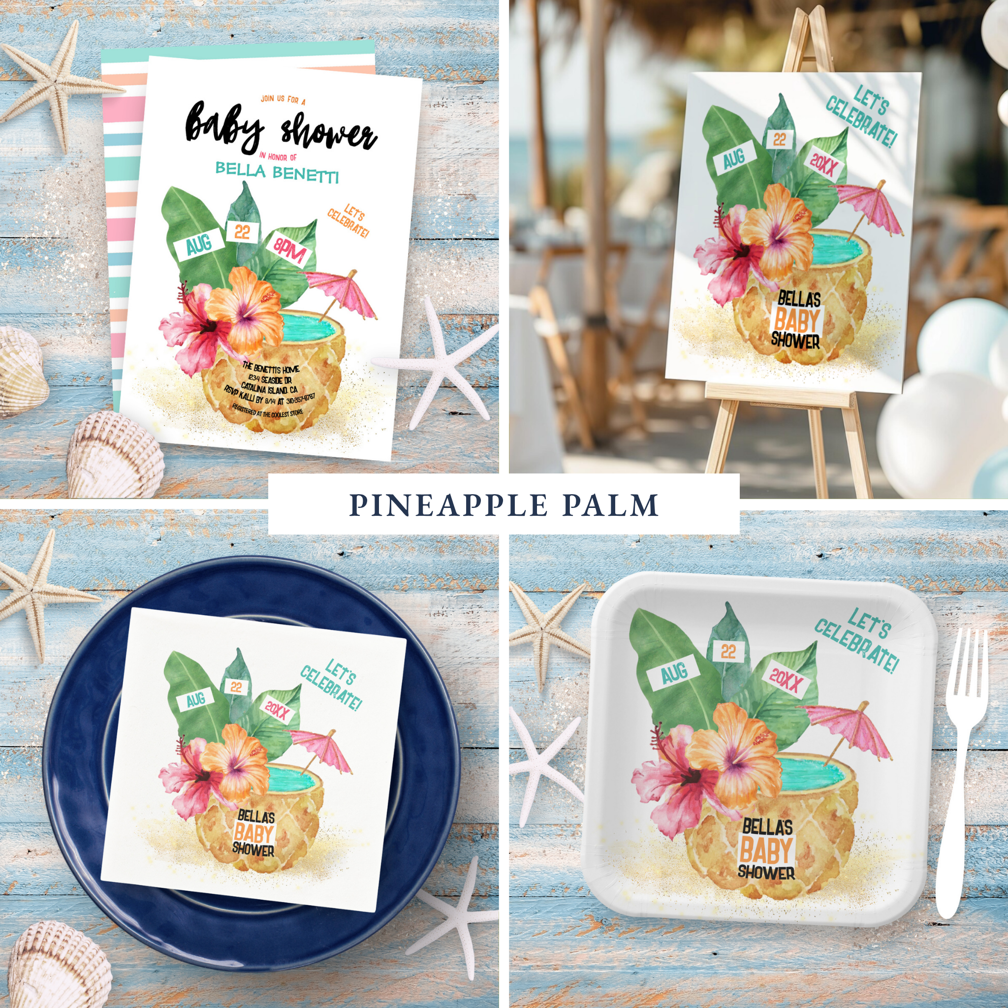 Pineapple & Palm Tropical Baby Shower Collection