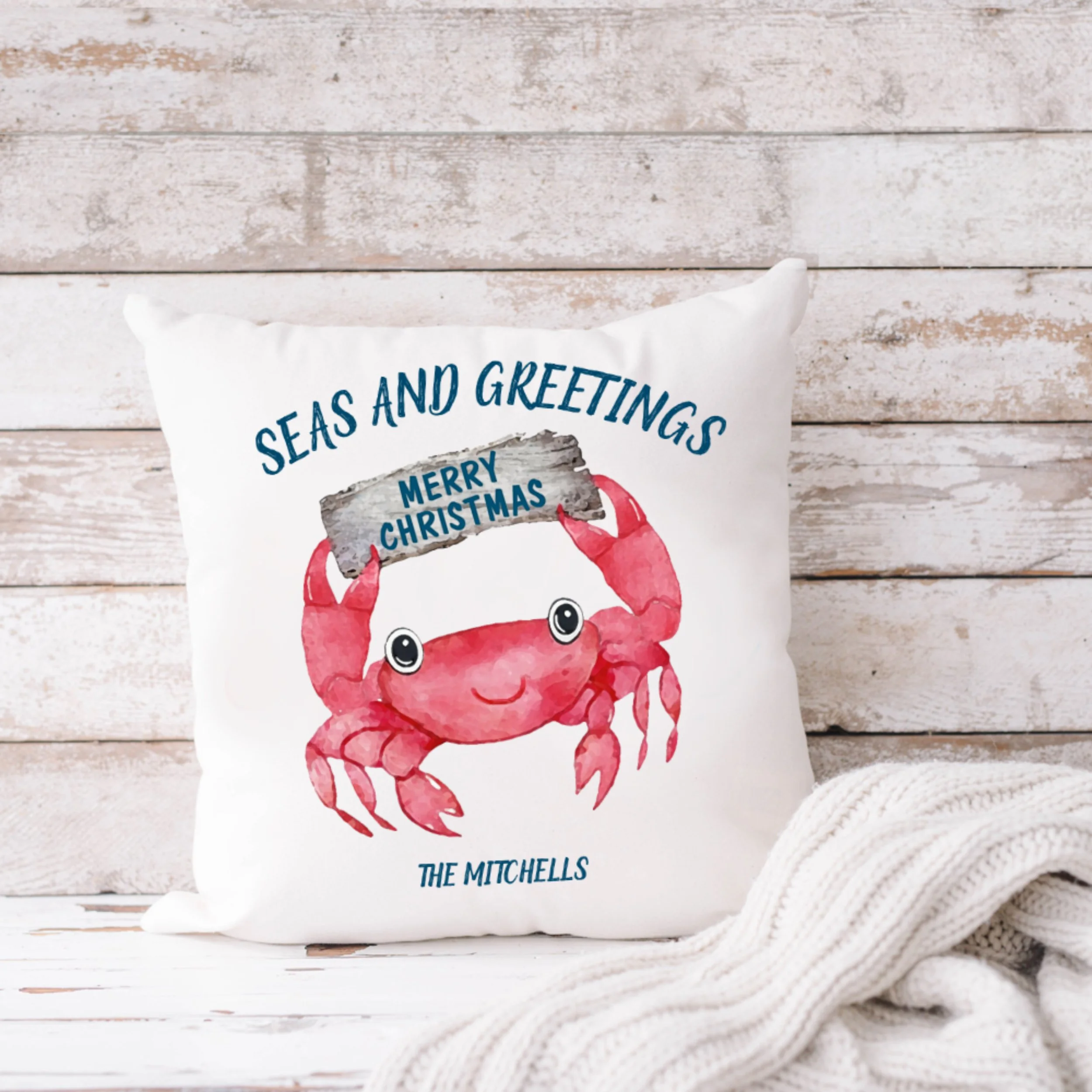Seas & Greetings Crab Christmas Pillow