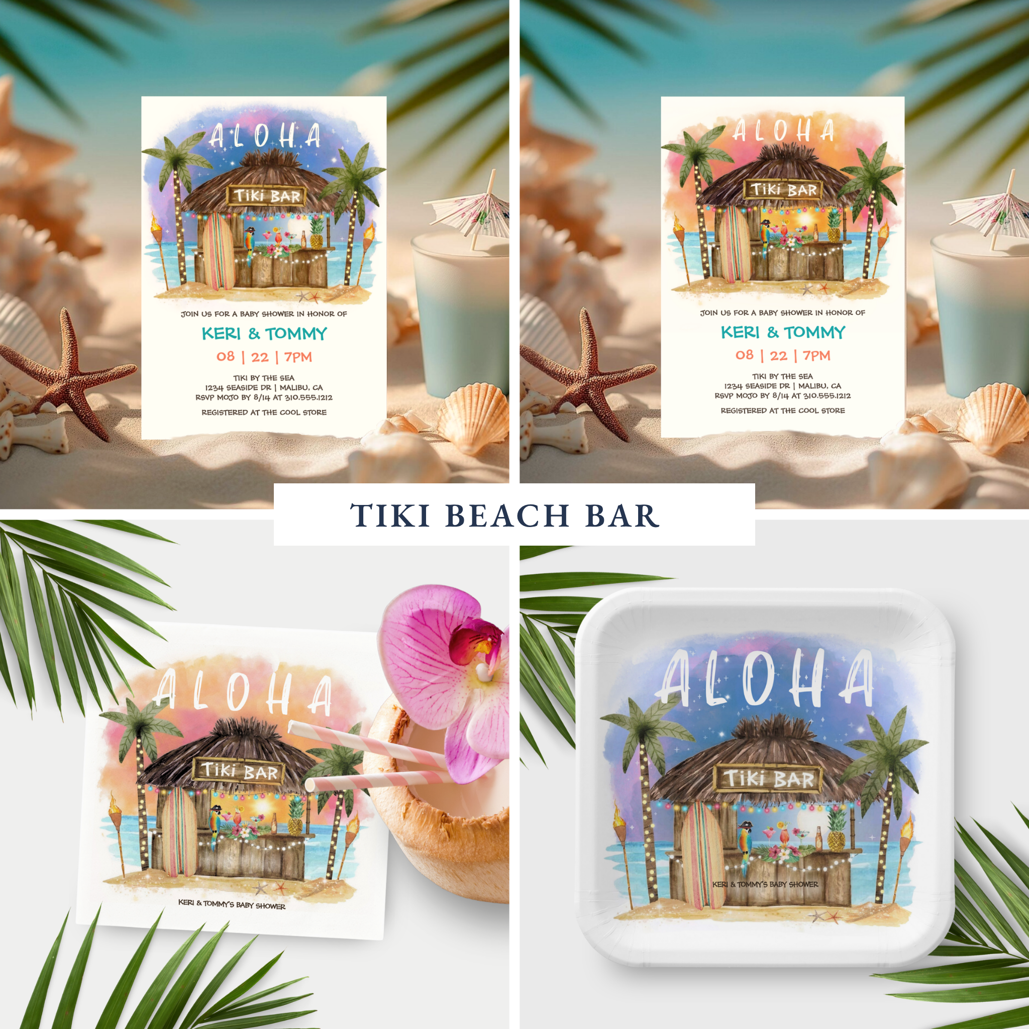 Tiki Beach Bar Tropical Baby Shower Collection