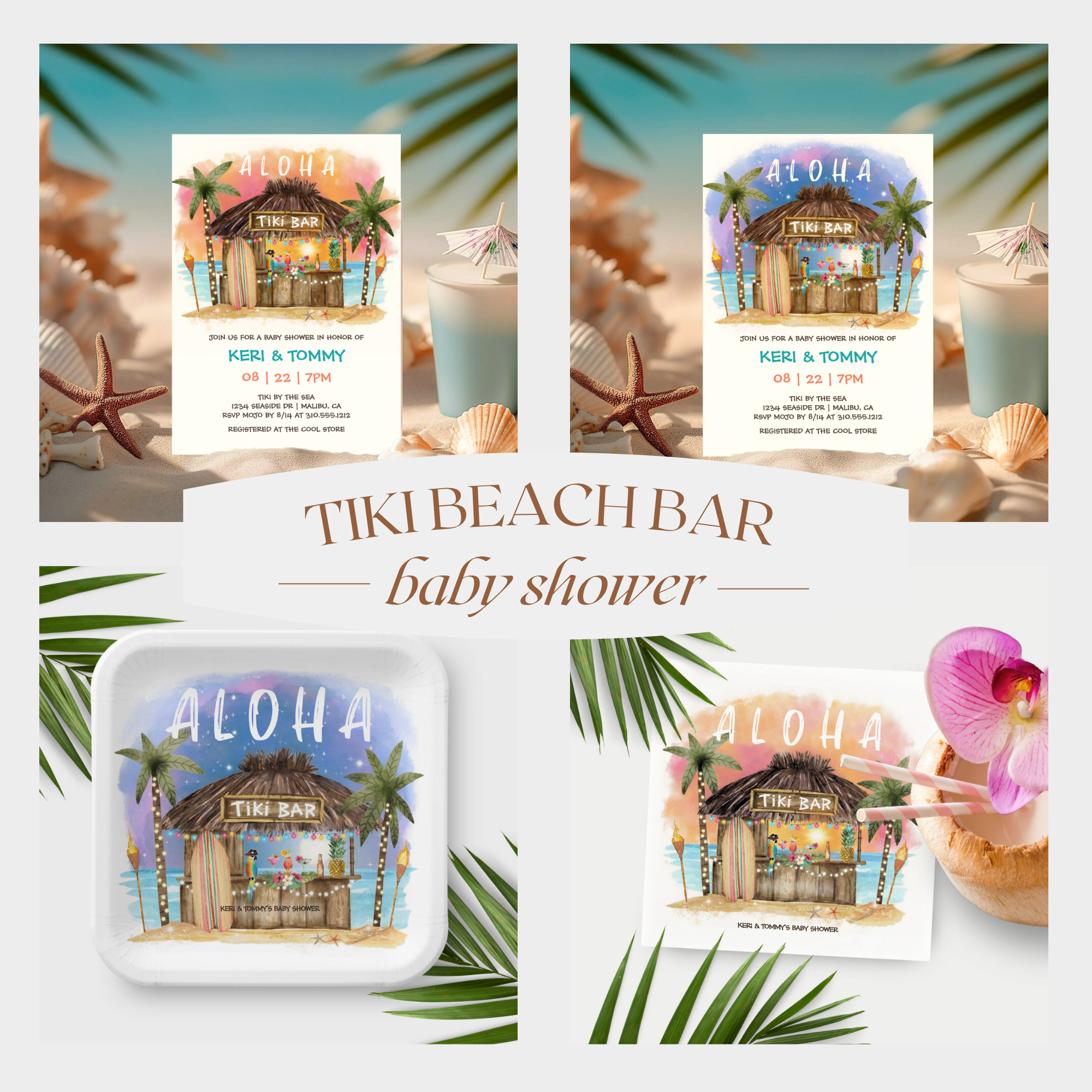 Tiki Beach Bar Tropical Baby Shower Collection