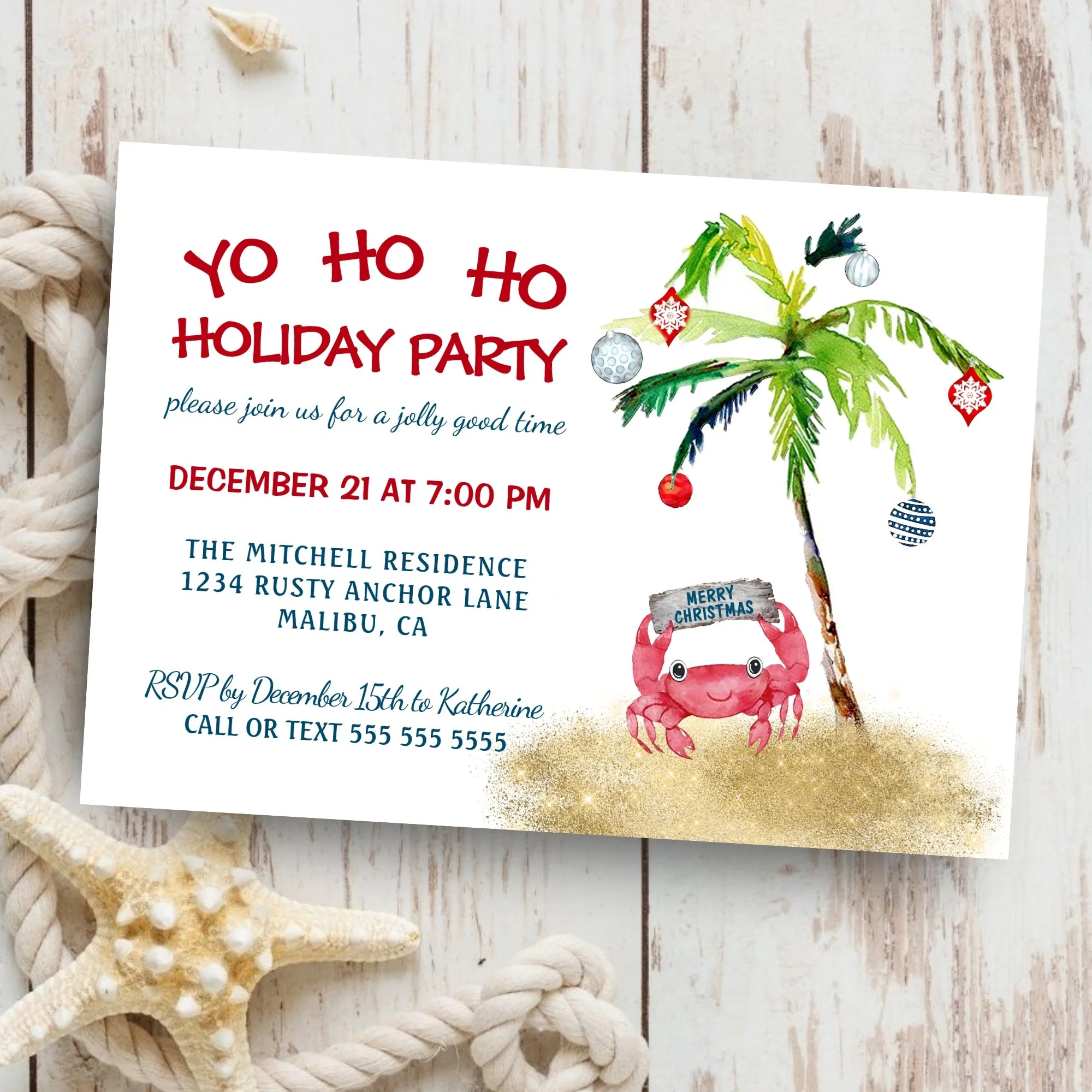 Palm Tree & Crab Christmas Party Invitation