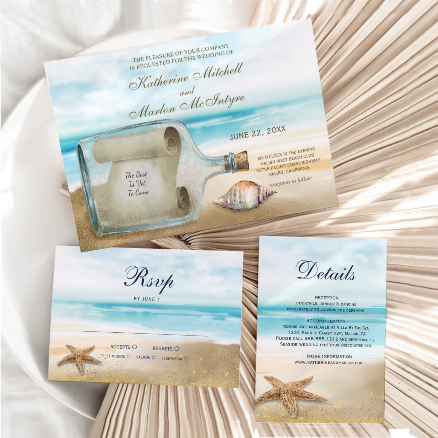 Sea Shells Message in a Bottle Beach Wedding Collection