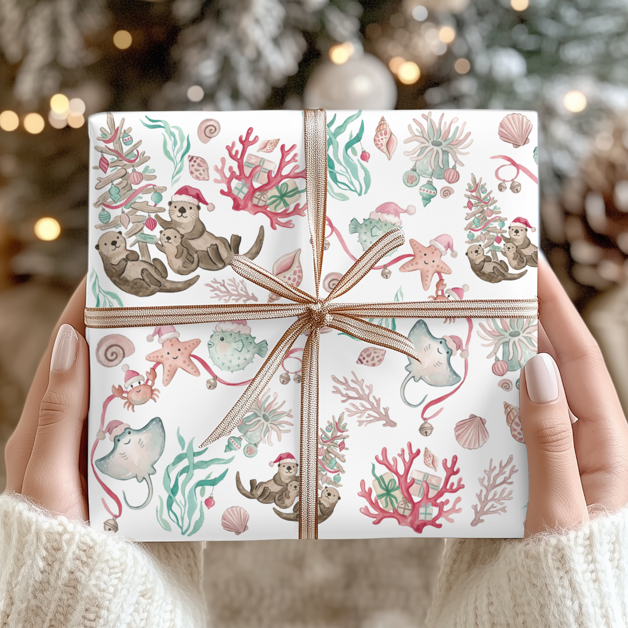 Ocean Animals Coastal Christmas Gift Wrap