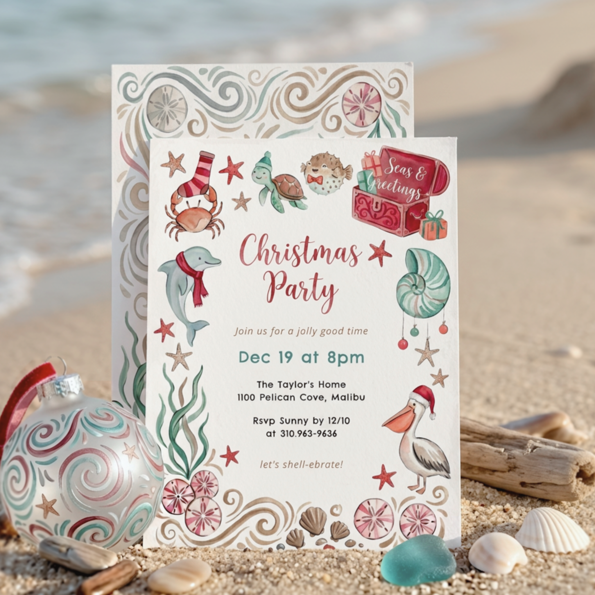 Seas & Greetings Christmas Invitation