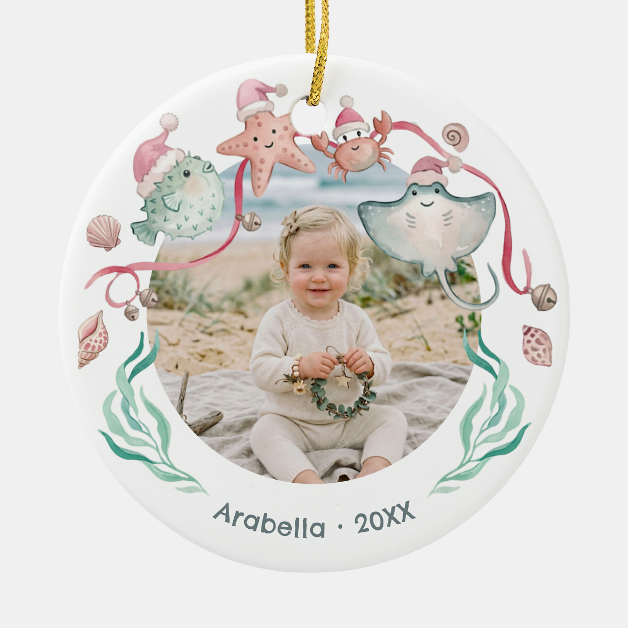 Ocean Animals Custom Photo Christmas Ornament
