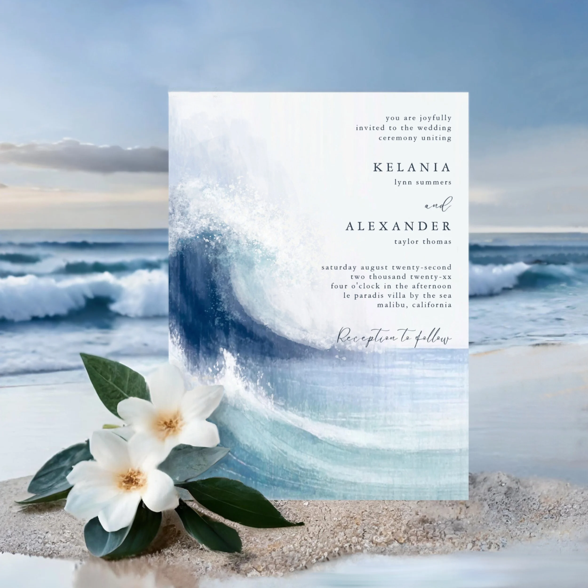 Celebrate love everlasting and the enchanting allure of the sea with this SEATERNAL Nautical Waves wedding invitation. The abstract watercolor ocean waves with coastal colors in varying shades of beach-y blues and turquoise will set a serene and time