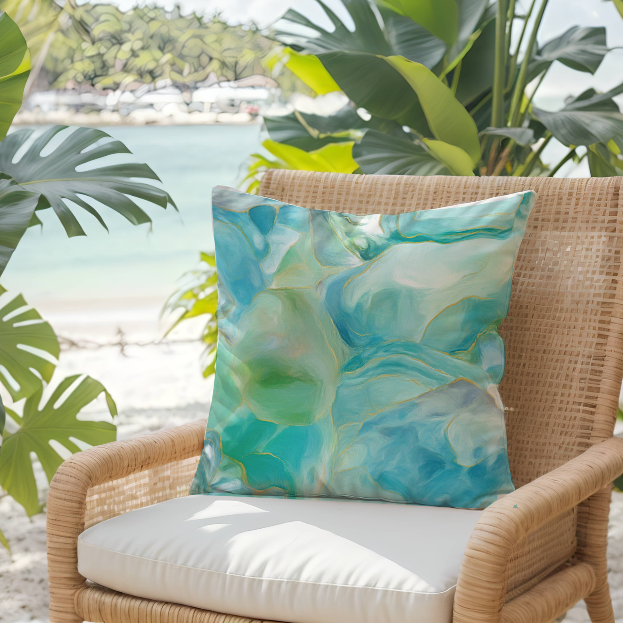 Tropical Turquoise Watercolor Coastal Throw Pillow