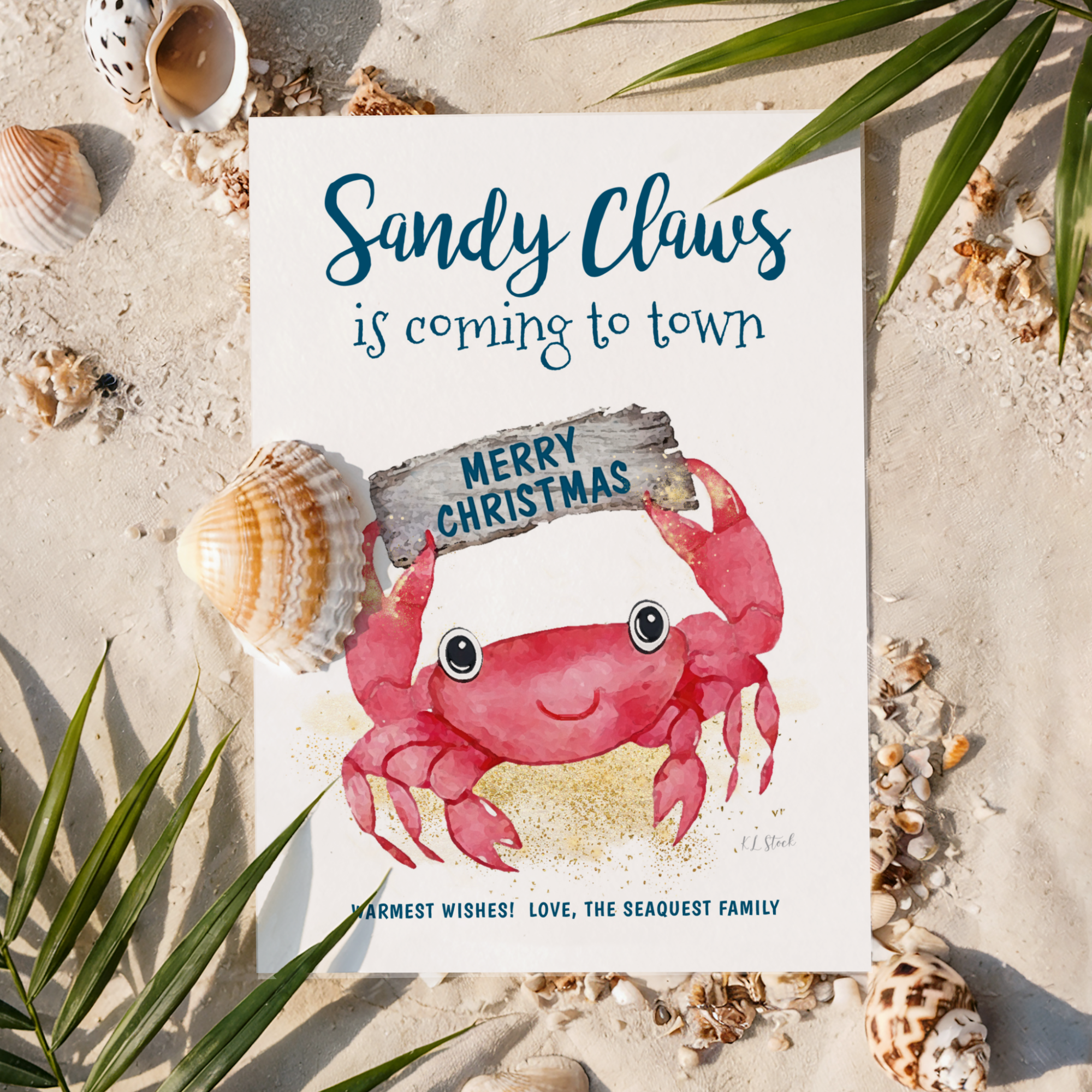 Sandy Claws is Coming to Town – Cute Crab Christmas Card